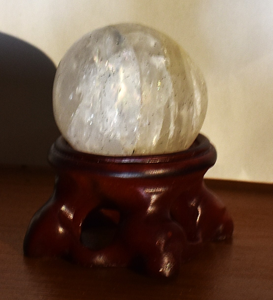 Natural Quartz Sphere White Crystal Ball Healing on Wood Stand North Carolina