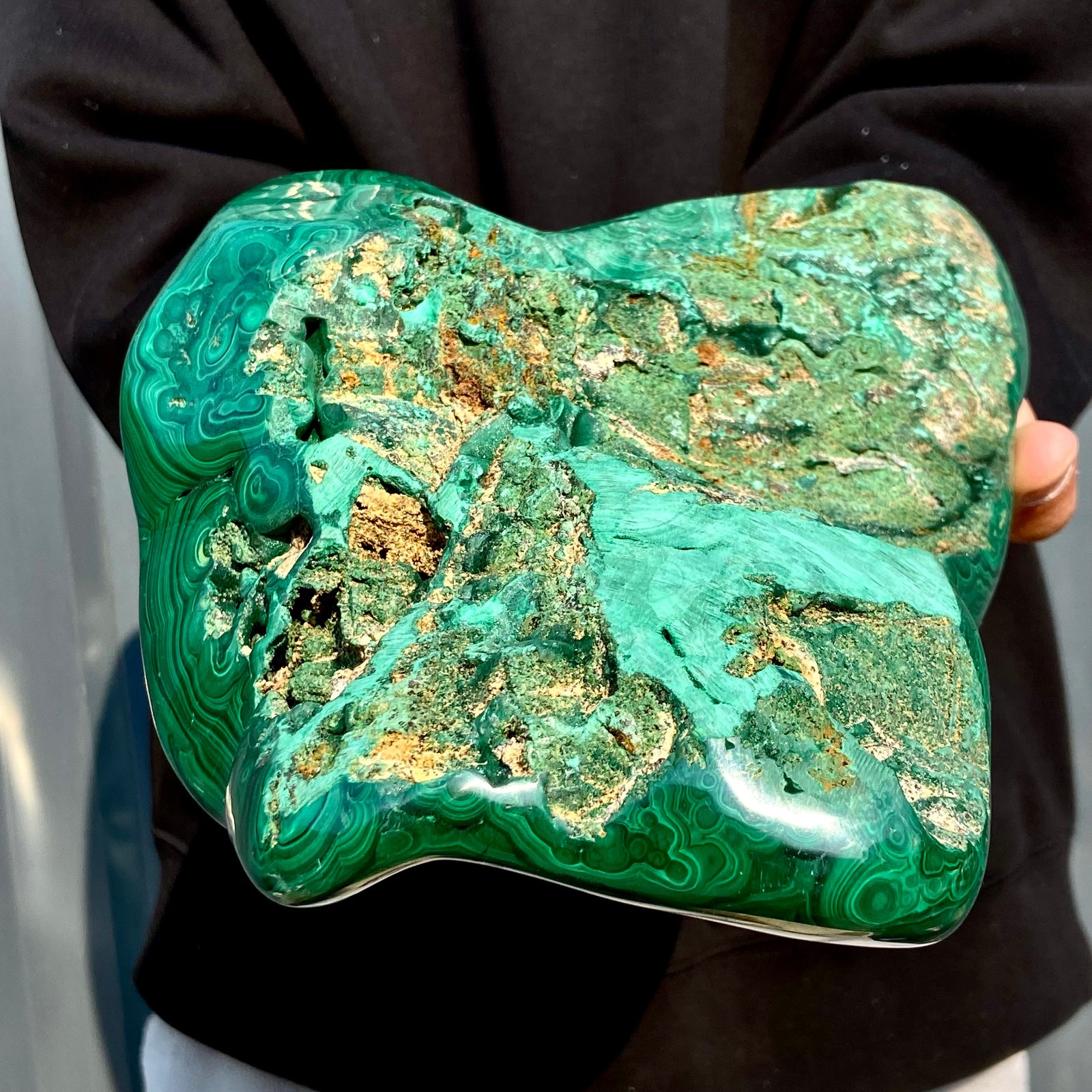 10.6LB Natural glossy Malachite transparent cluster rough mineral sample