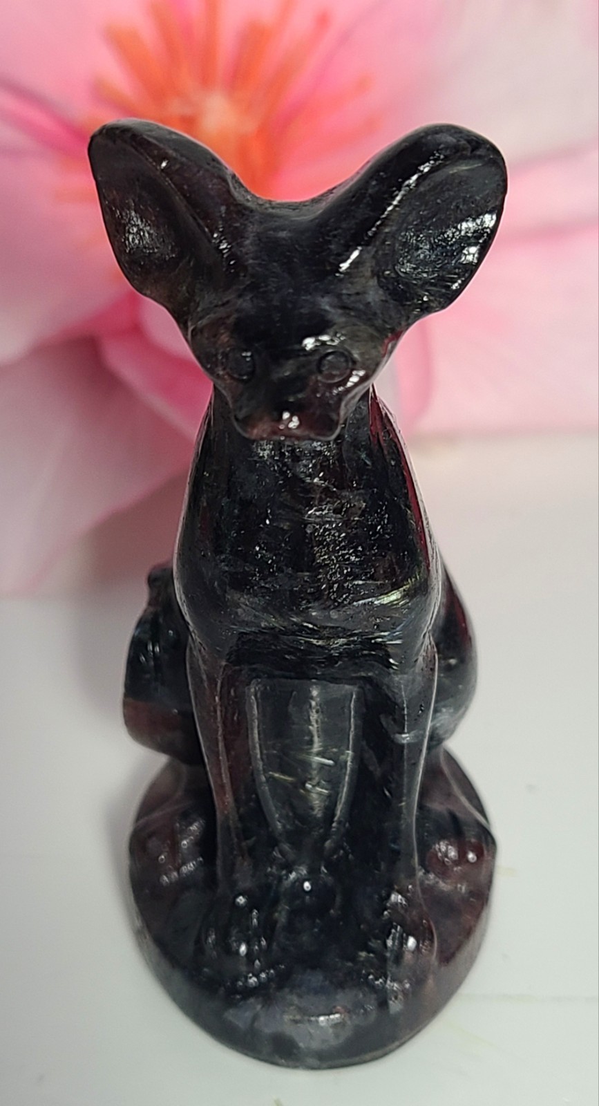 3″ 108g Garnet Arfvedsonite Egyptian Hairless Cat Crystal Stone Carving Statue