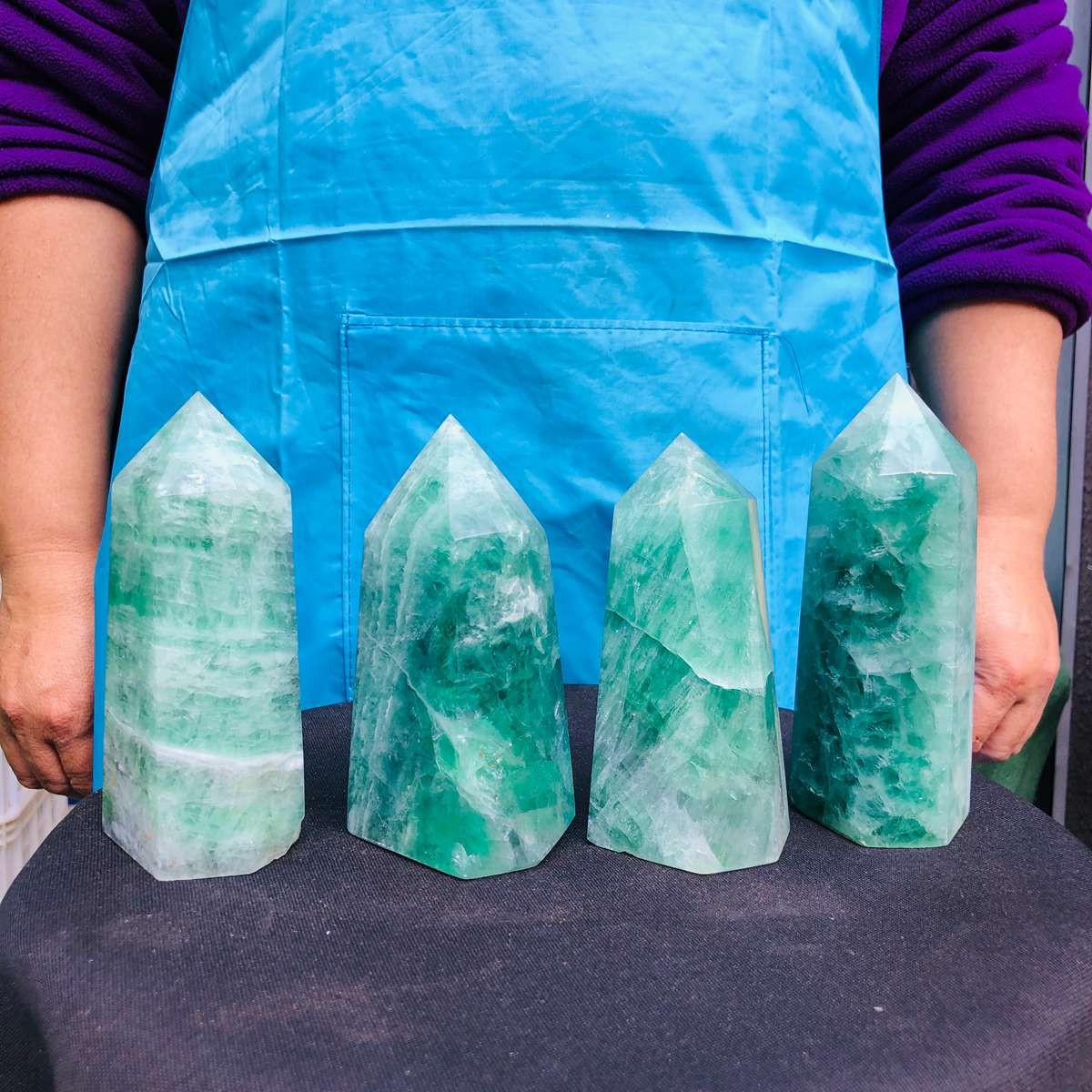5.03LB 4pc Natural fluorite quartz obelisk crystal tower point healing decor