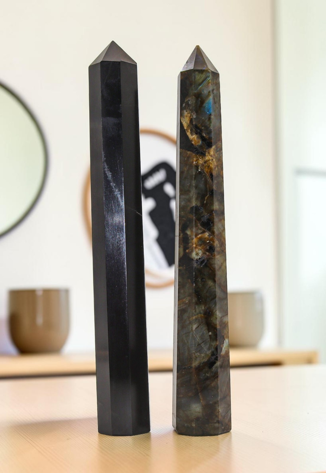 Combo Set Obelisk Tower Tourmaline / Labradorite Crystal Healing Stone Decor