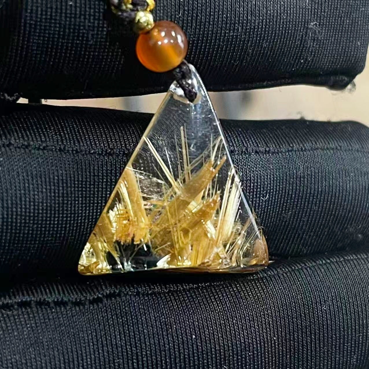 9.0g Natural Gold Hair Rutilated Quartz Crystal Pendant Reiki Healing Gift