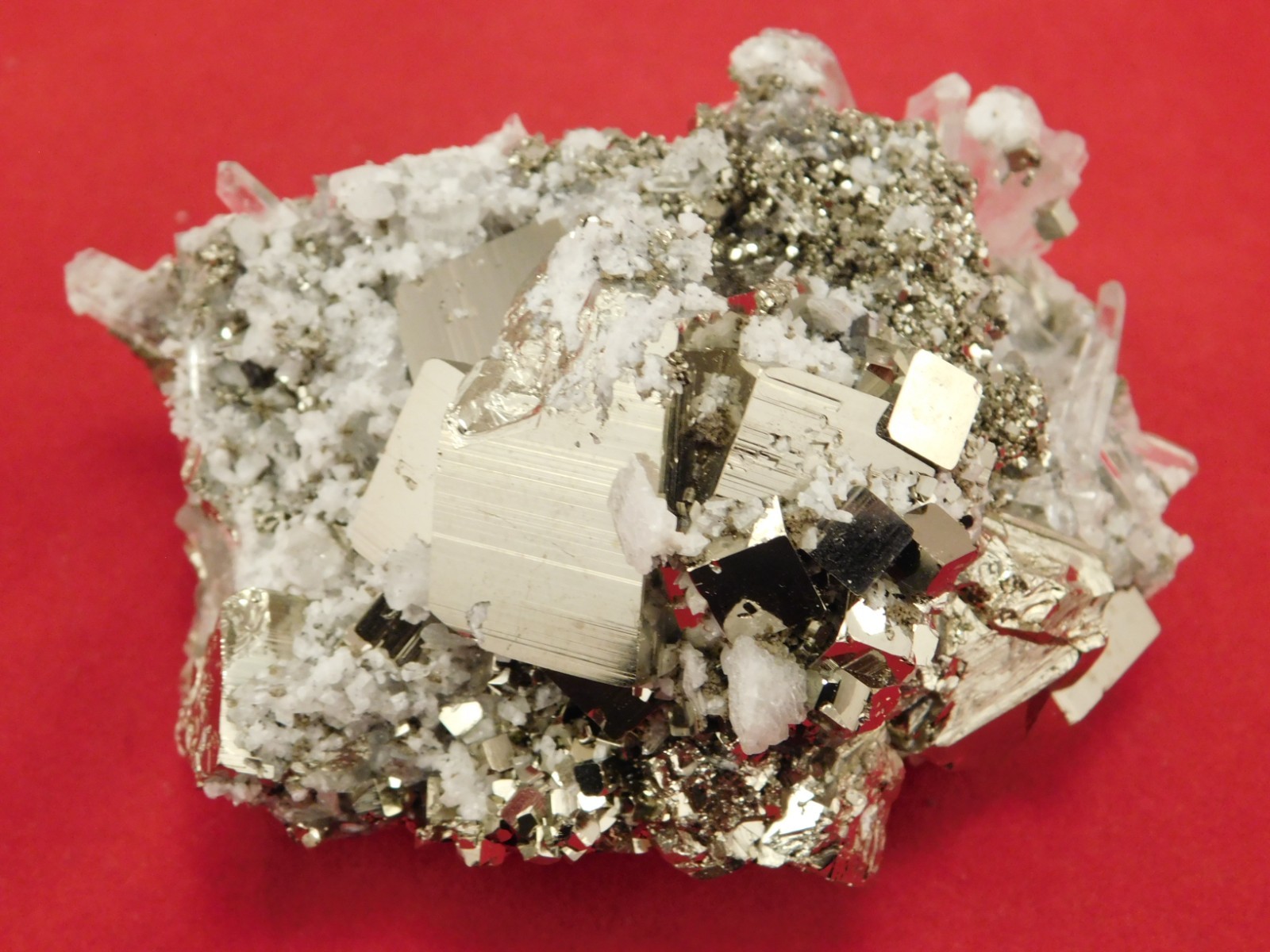 Larger! SUPER Nice PYRITE Crystal CUBE Cluster with Quartz Peru 297gr