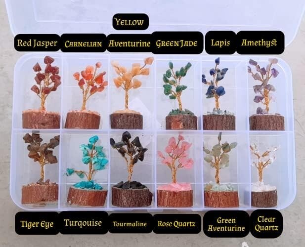12Pcs Set Crystal Tree Box Handmade Crystal Multi Stone Trees Home Office Decor