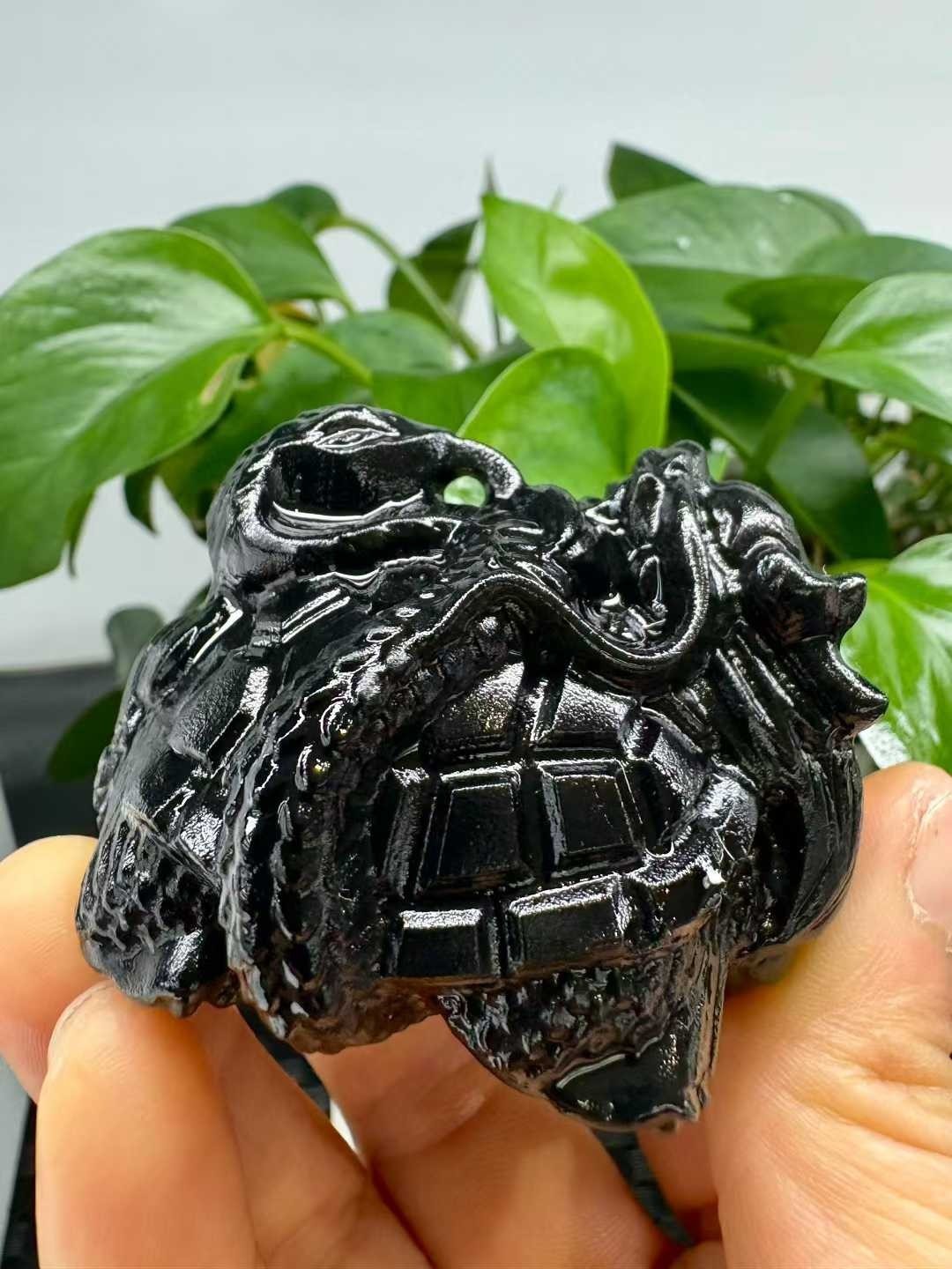 1pc Natural Obsidian crystal quartz Carved dragon turtle tortoise Reiki Decor