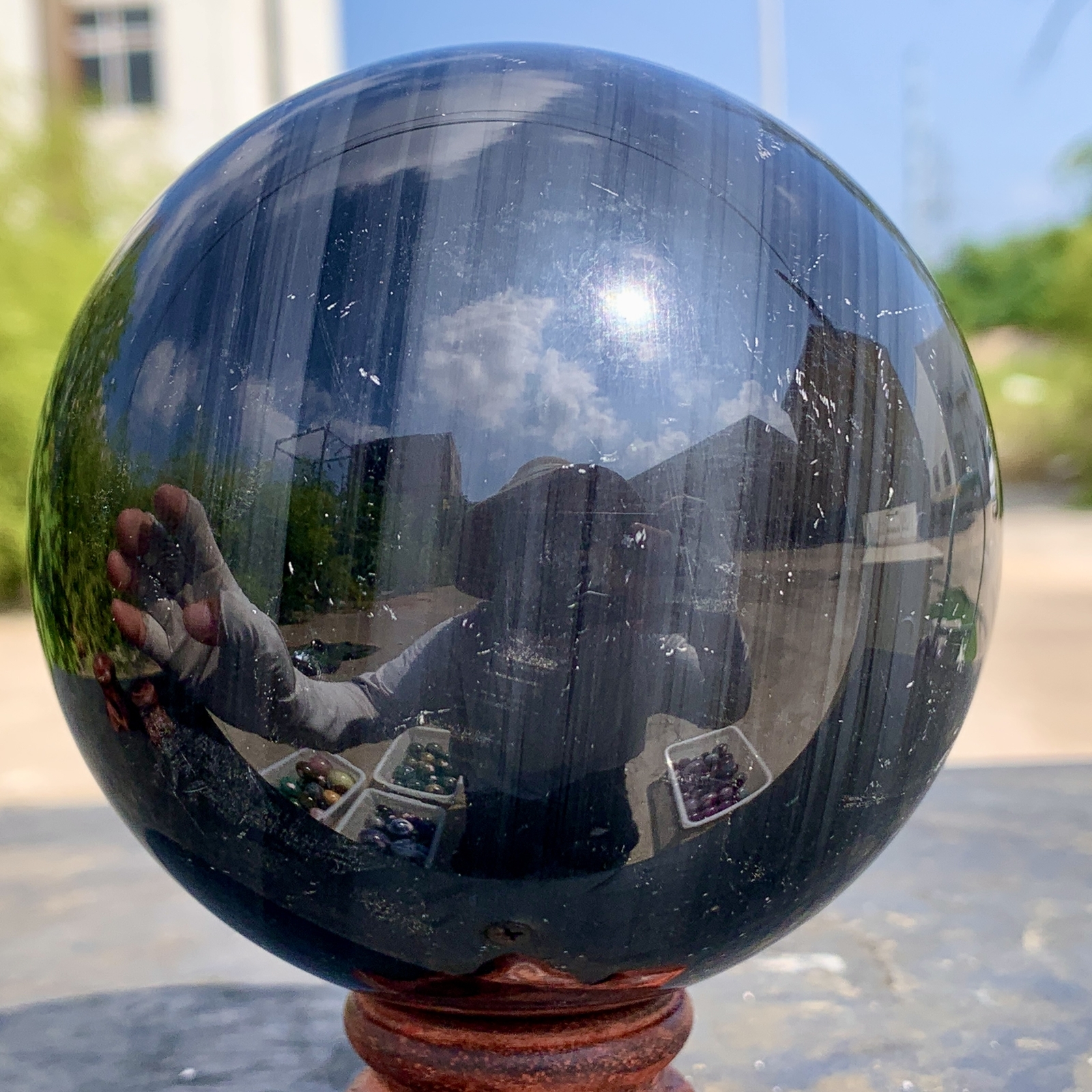 1.92LB Natural Silver Black Obsidian Sphere Quartz Crystal Ball Healing