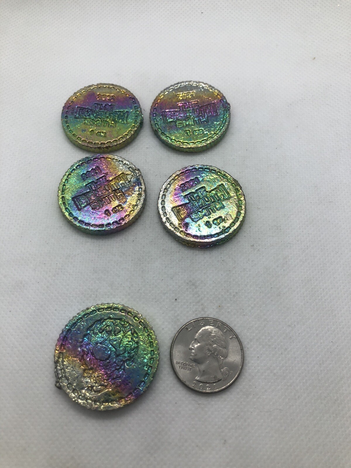 Bismuth crystal Rainbow Coin Skull