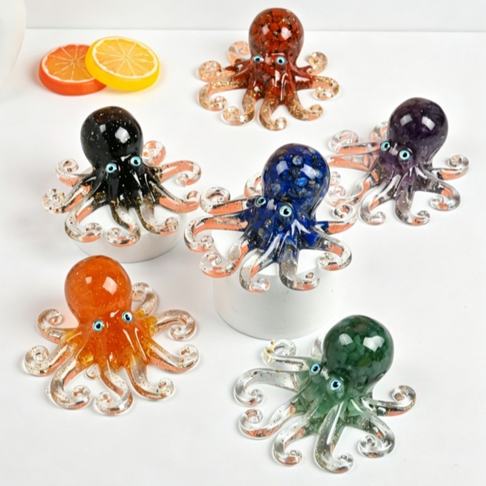 Natural Crystal Chips Resin Octopus Handmade Reiki Healing Desk Energy Decor
