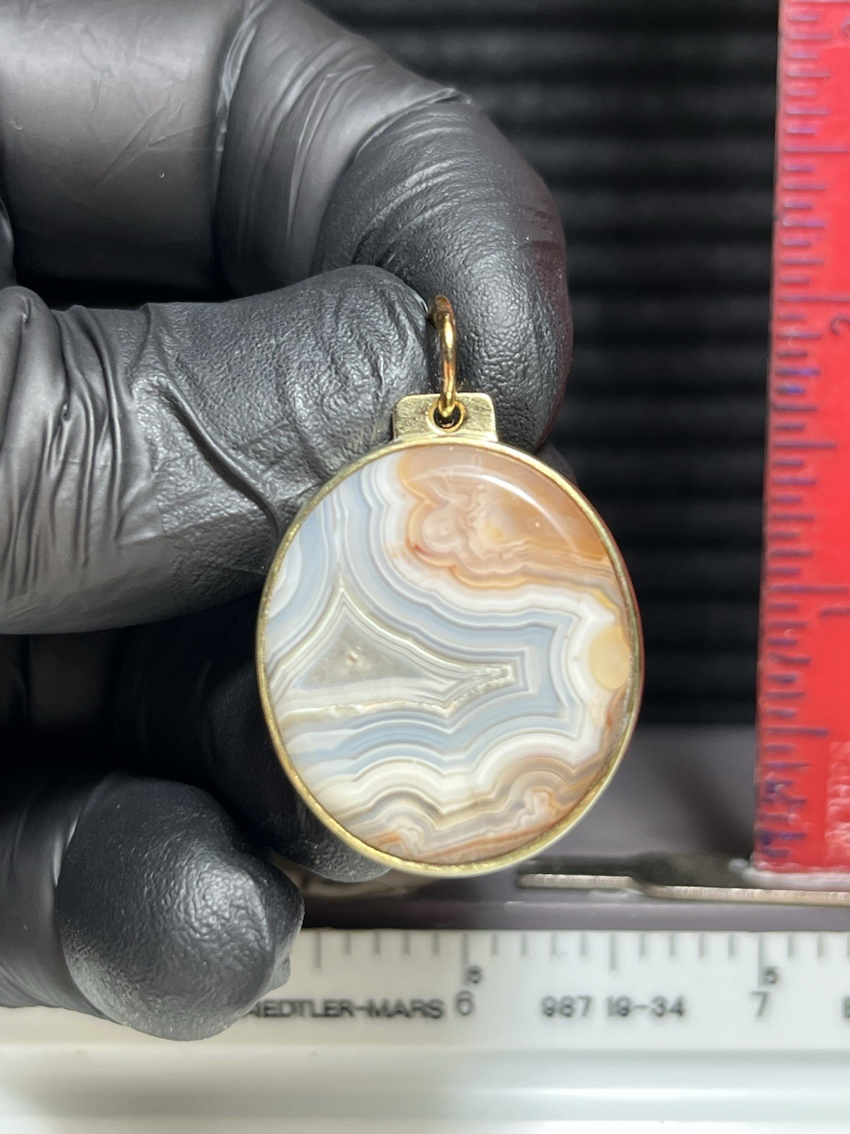 Crazy Lace Agate/brass Pendant/J99