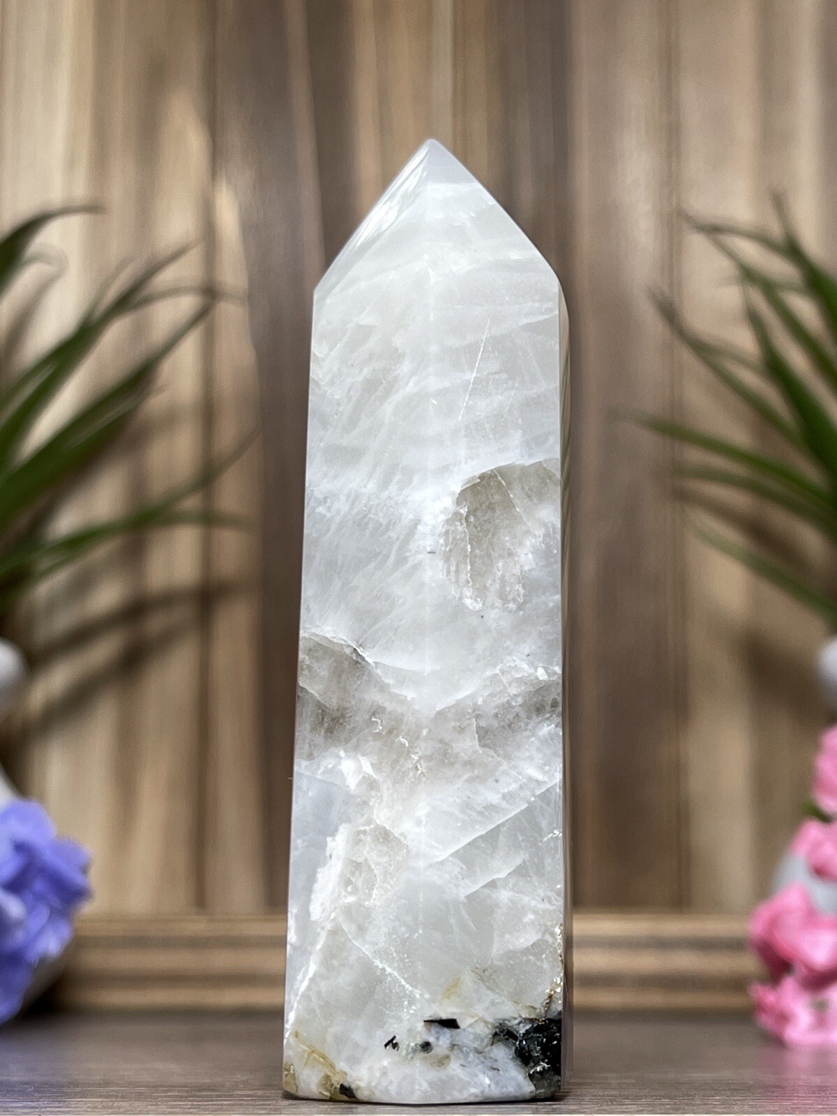 RAINBOW MOONSTONE TOWER – Mineral Crystal Point White Blue Chakra Reiki Witch