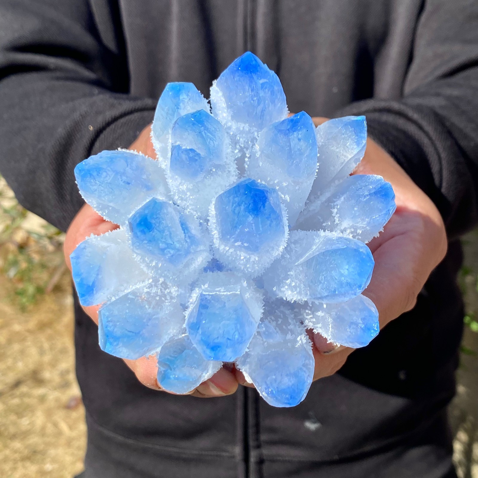 1.56LB Newly discovered blue Phantom Quartz Crystal Cluster mineral samples