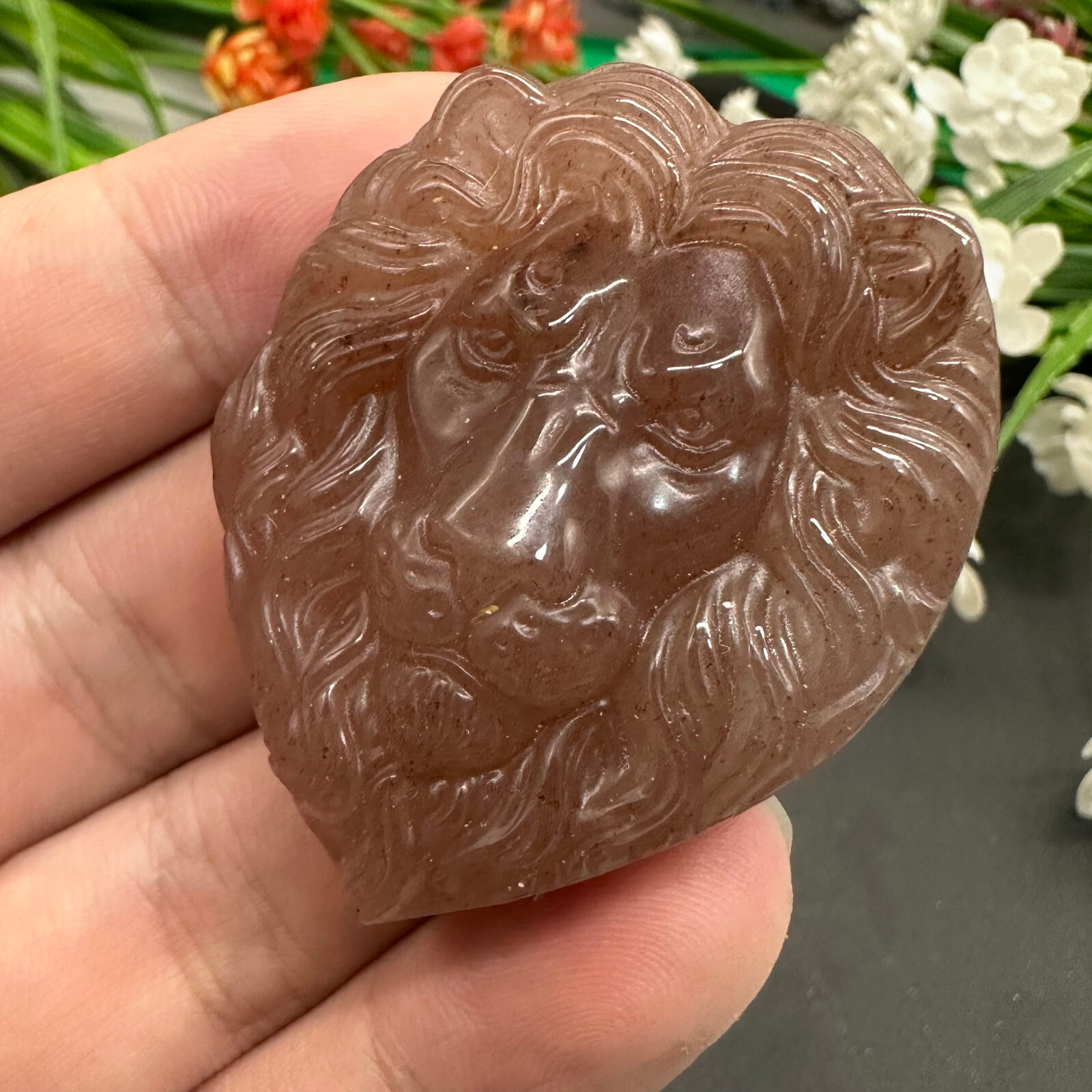 Natural Strawberry Quartz Hand Carved Lion Skull Quartz Crystal Reiki Healing 1p