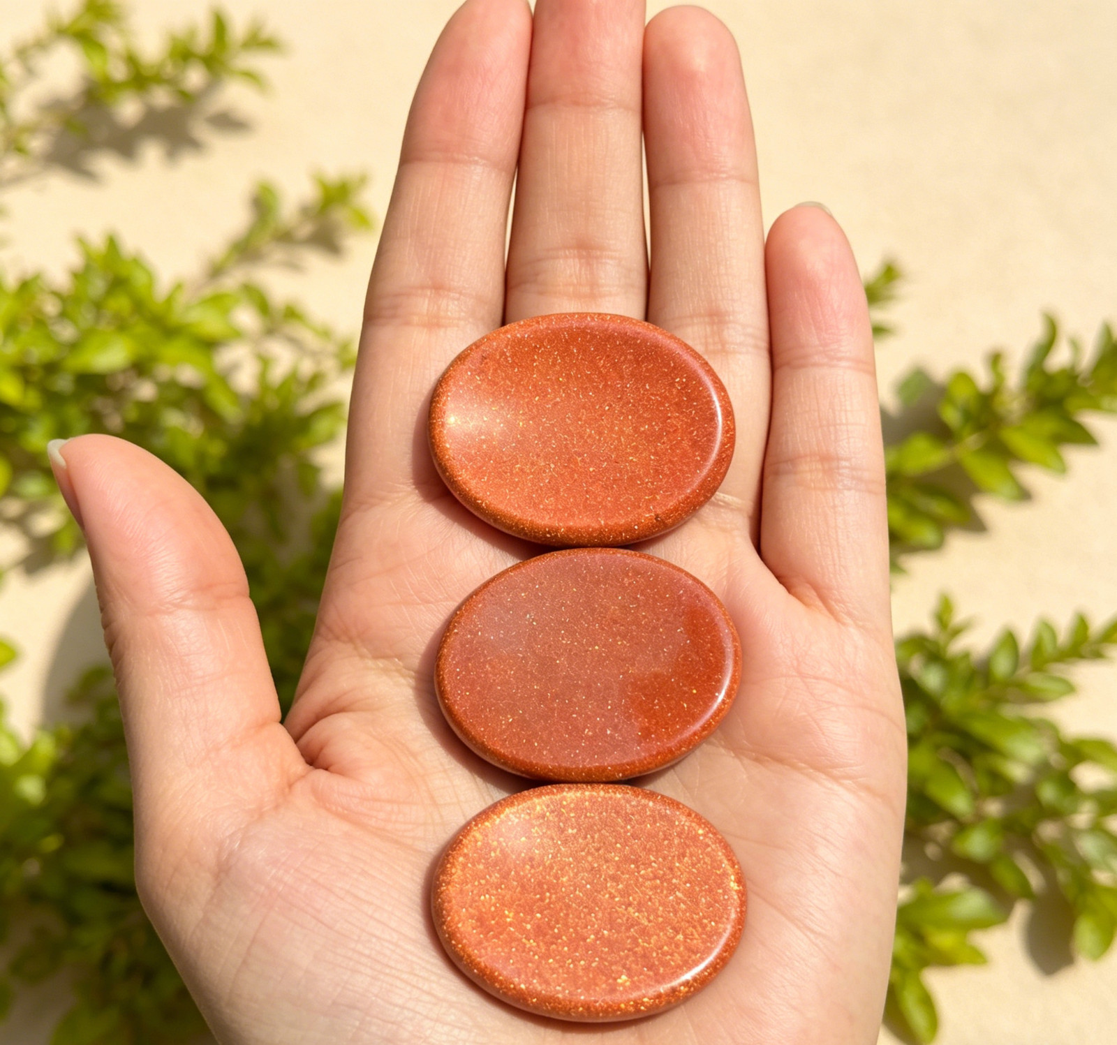 3PCS Natural Red Goldstone Worry Stone |Calming Pocket Stone Anxiety Relief Gift