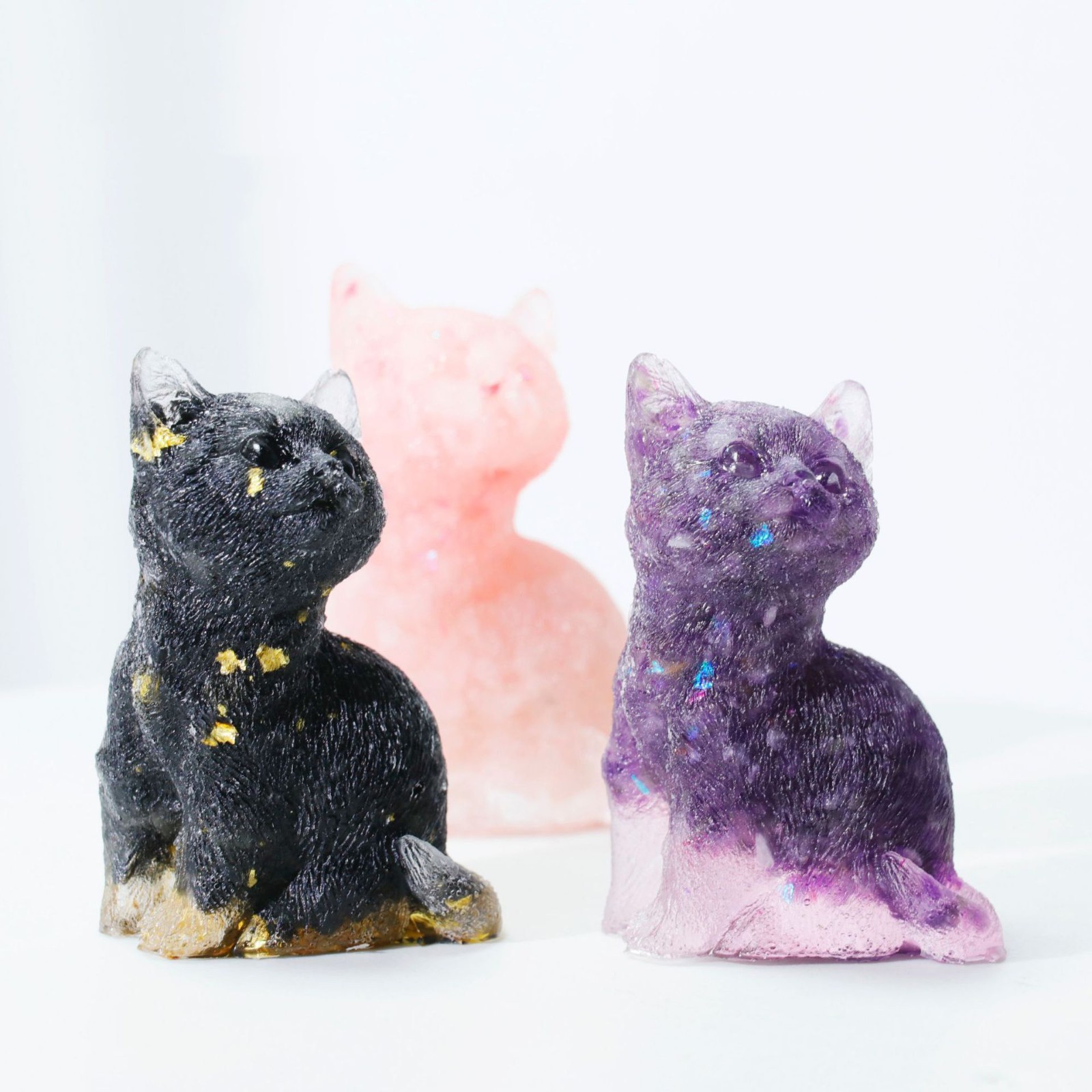 Natural Resin Crystal Cat Carving kitten Figurine Decor Healing Gemstone Animals