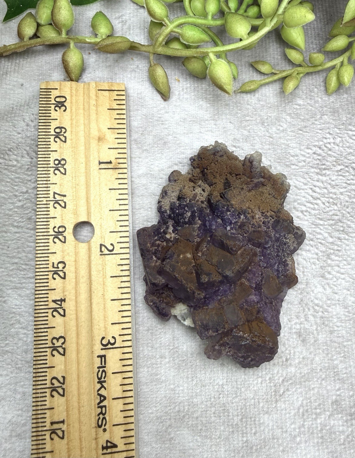 Crystal 58g Natural Coated Purple Window Cube Fluorite Specimen Mineral