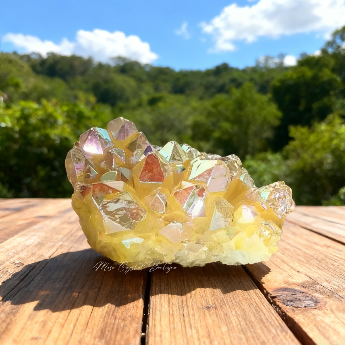80-100g Aura Yellow Quartz Crystal Titanium Cluster Healing Mineral Specimen