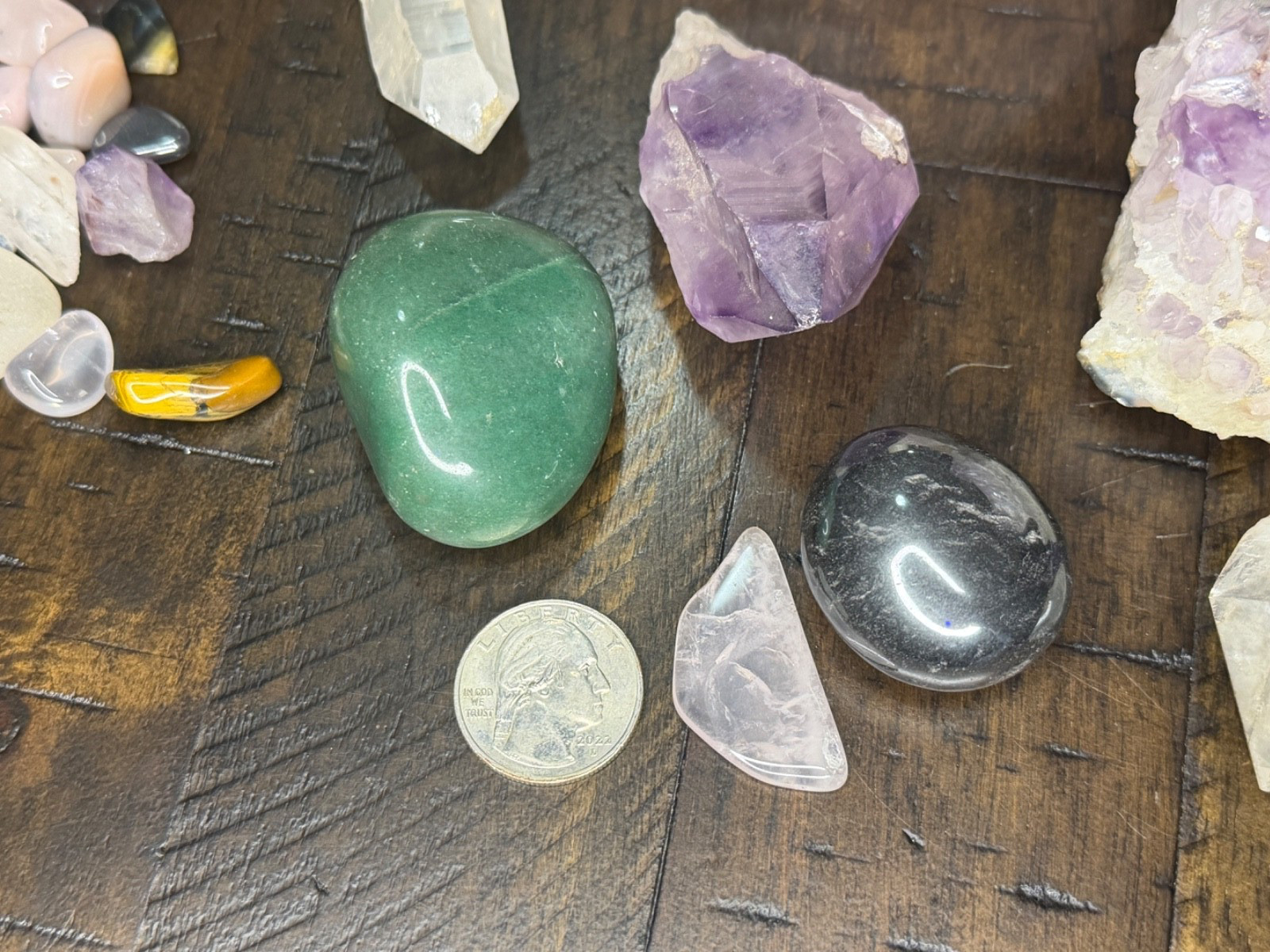 Mixed Lot of polished stones, amethysts, crystals, rose quartz and more!