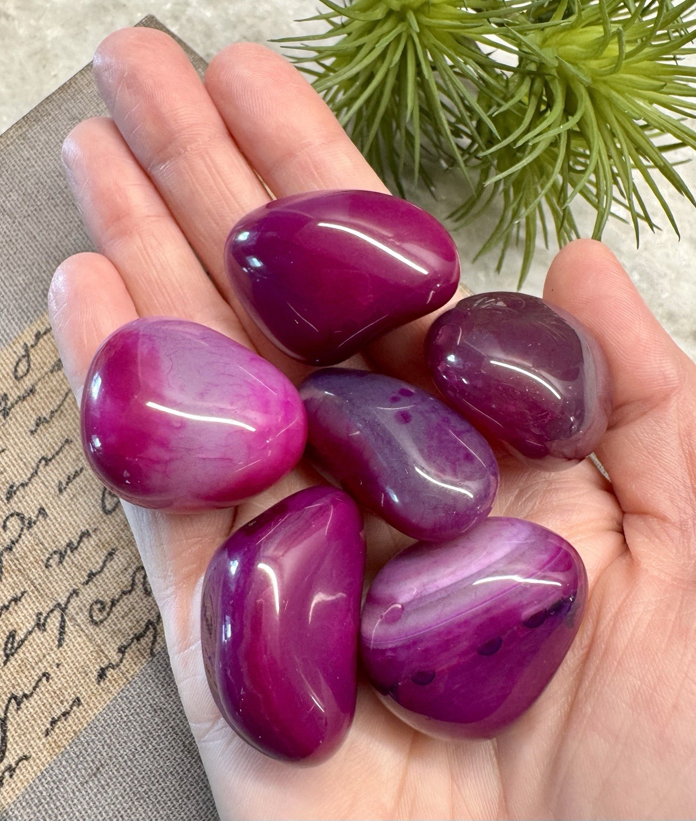 New Big Chunky Genuine Layered Pink-Purple Agate Crystal Tumbled Stone Set of 6