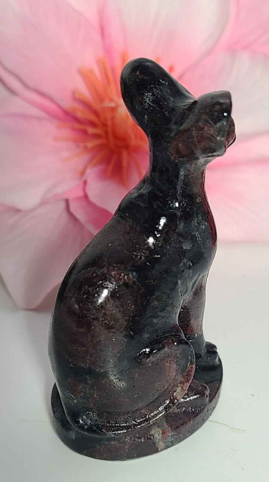 3″ 108g Garnet Arfvedsonite Egyptian Hairless Cat Crystal Stone Carving Statue