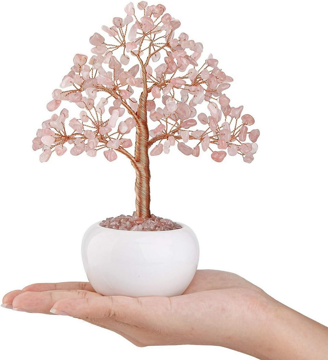 Rose Quartz Crystal Money Tree Feng Shui Natural Healing Crystal Gemstone Bonsai