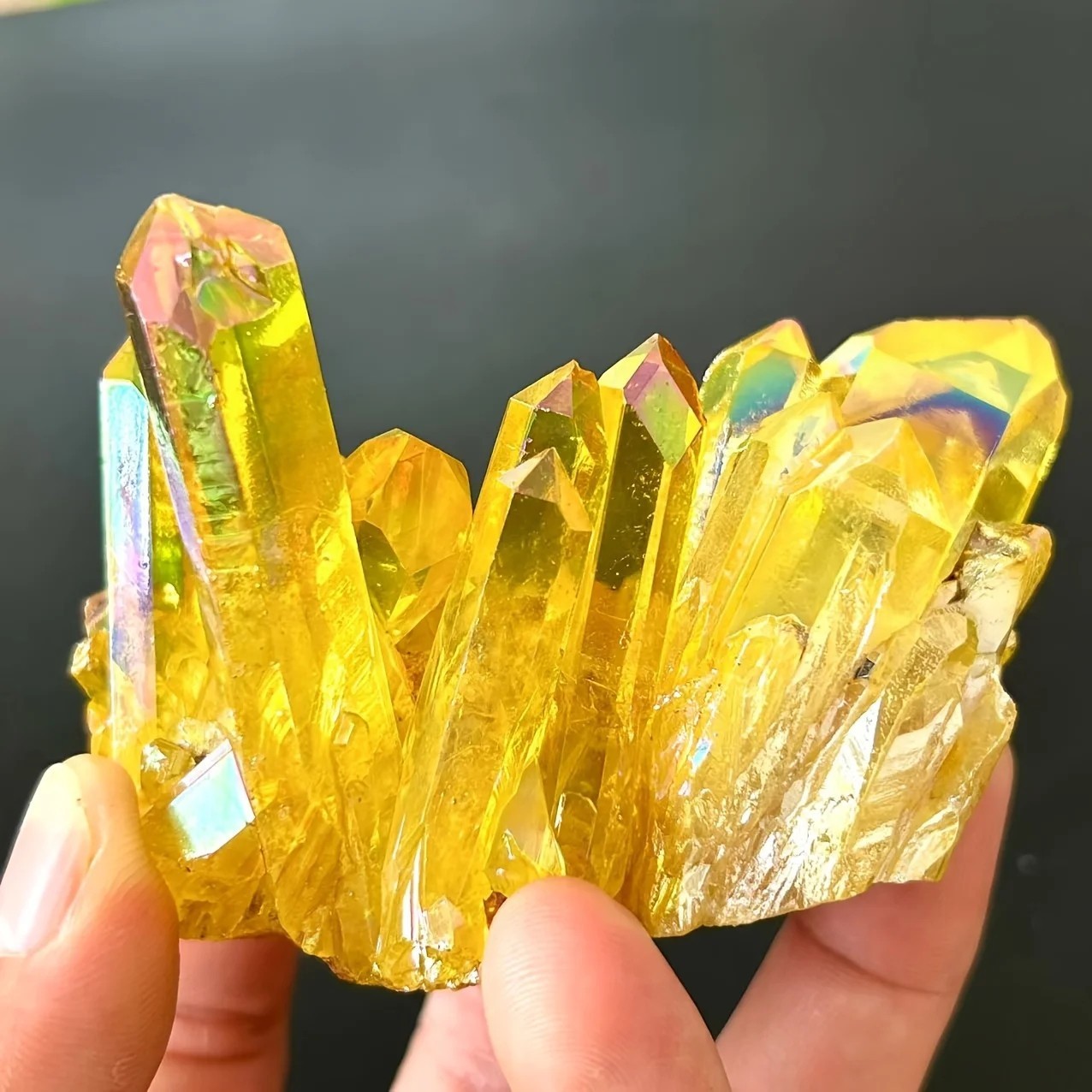 Healing Mineral Specimen Natural Aura Yellow Citrine Crystal Titanium Cluster US