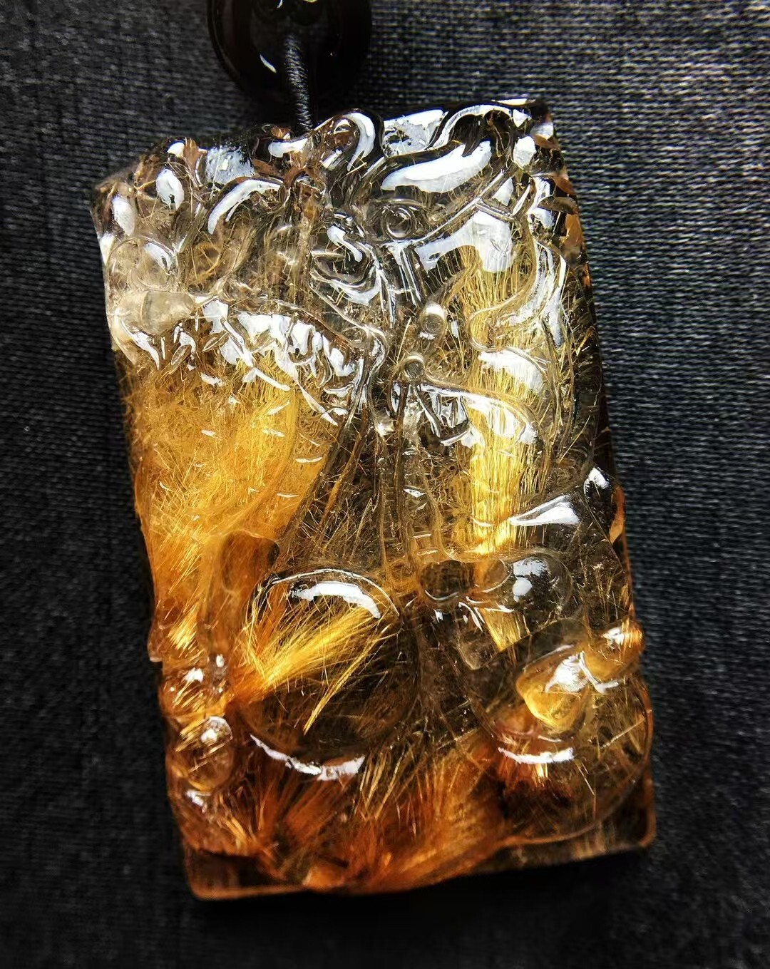 Natural Rutilated gold Chinese dragon quartz crystal Pendant Reiki Healing
