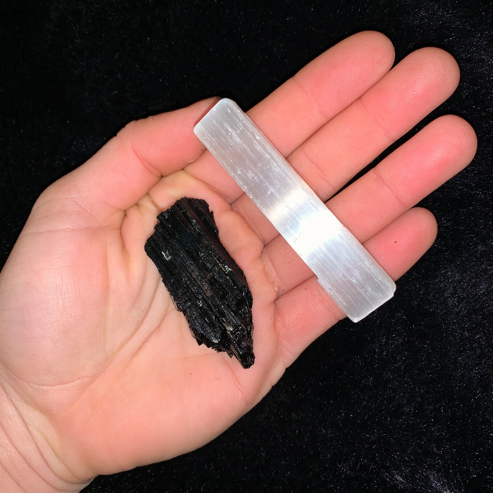 One (1) Charged Black Tourmaline Rough Gemstone + A FREE Selenite Charging Stick