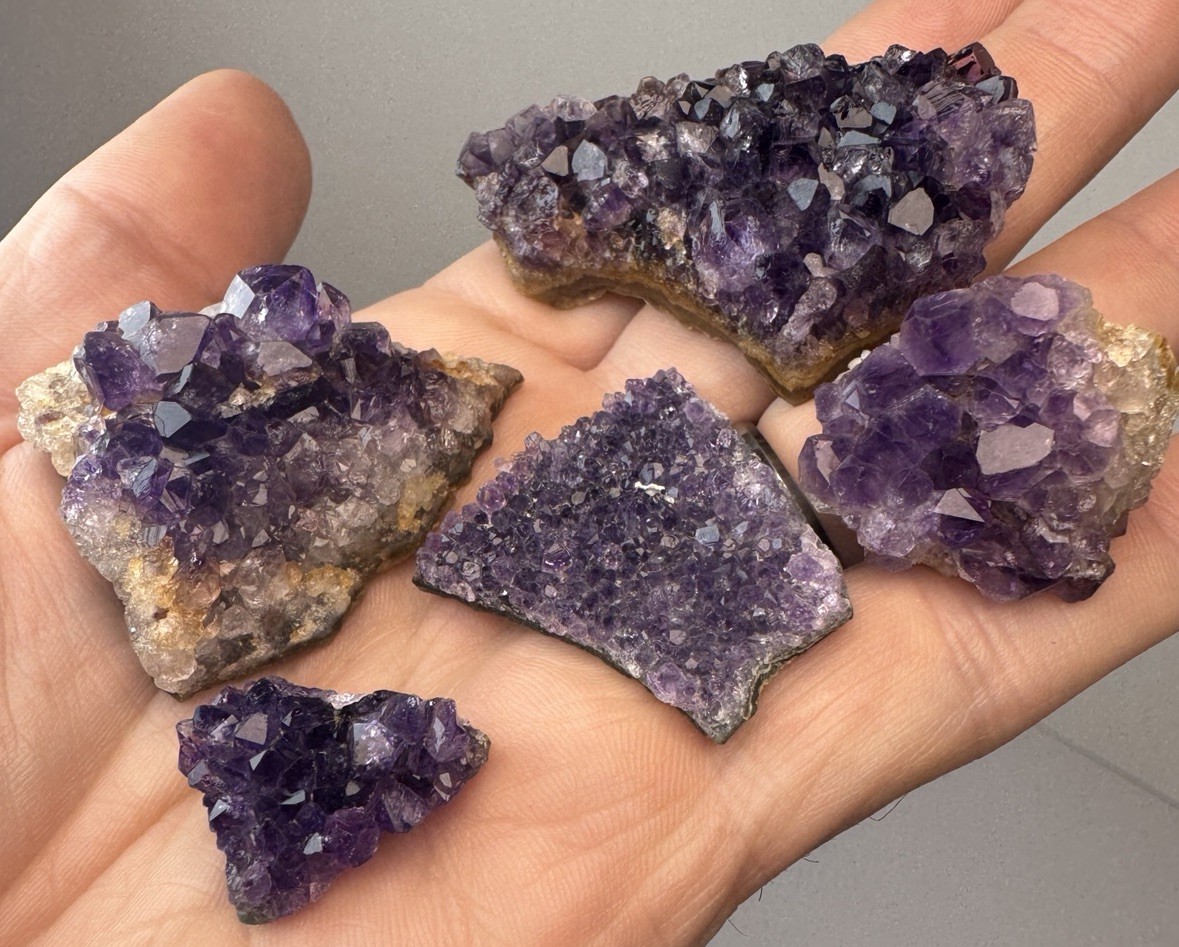 Druzy Deep Royal Purple Amethyst Collector 5 Piece Cluster Set From Brazil