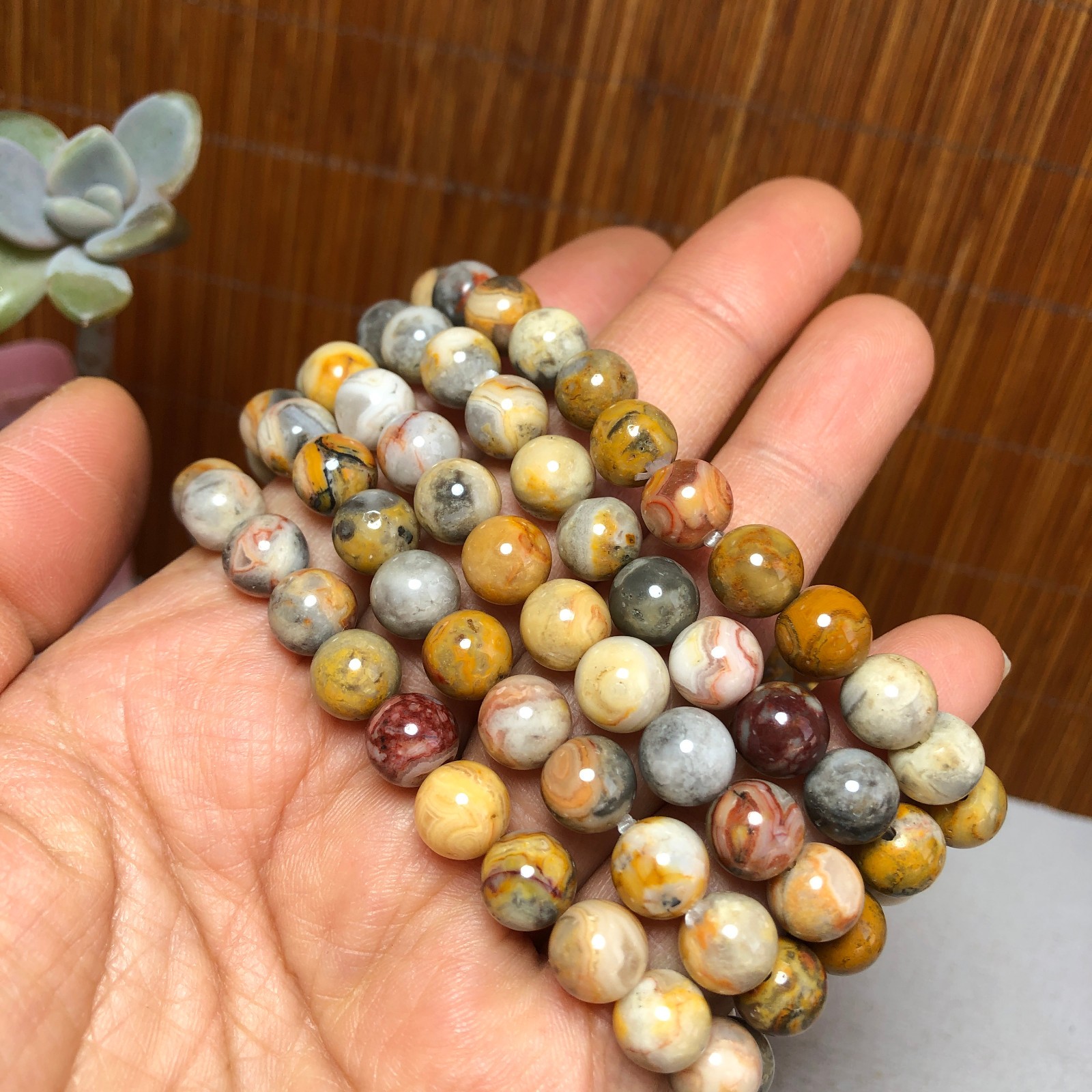 5Pcs Wholesal Natural Crazy agate bracelets Crystal ball sphere 8mm