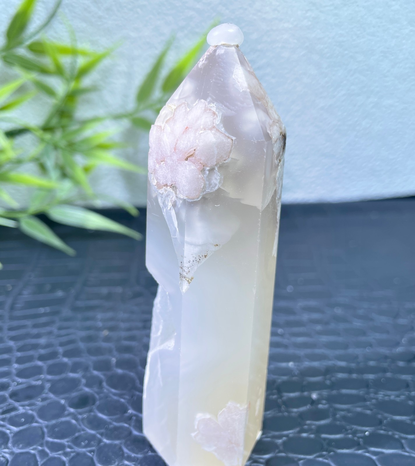 135g Natural cherry blossom agate crystal obelisk healing
