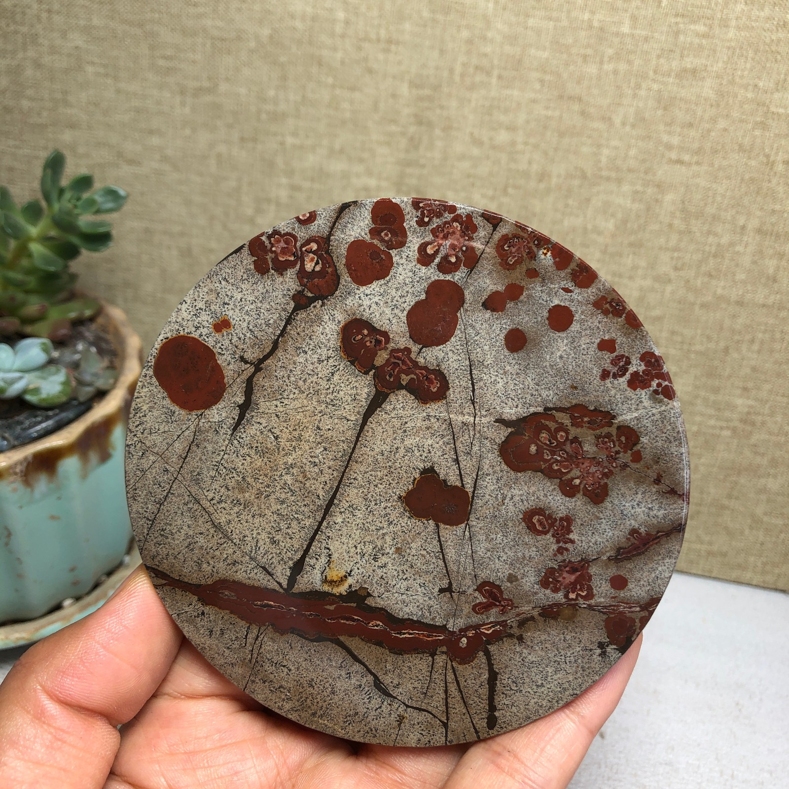 Natural Chinese painting disc placemat crystal ornaments decoration 146g A5023