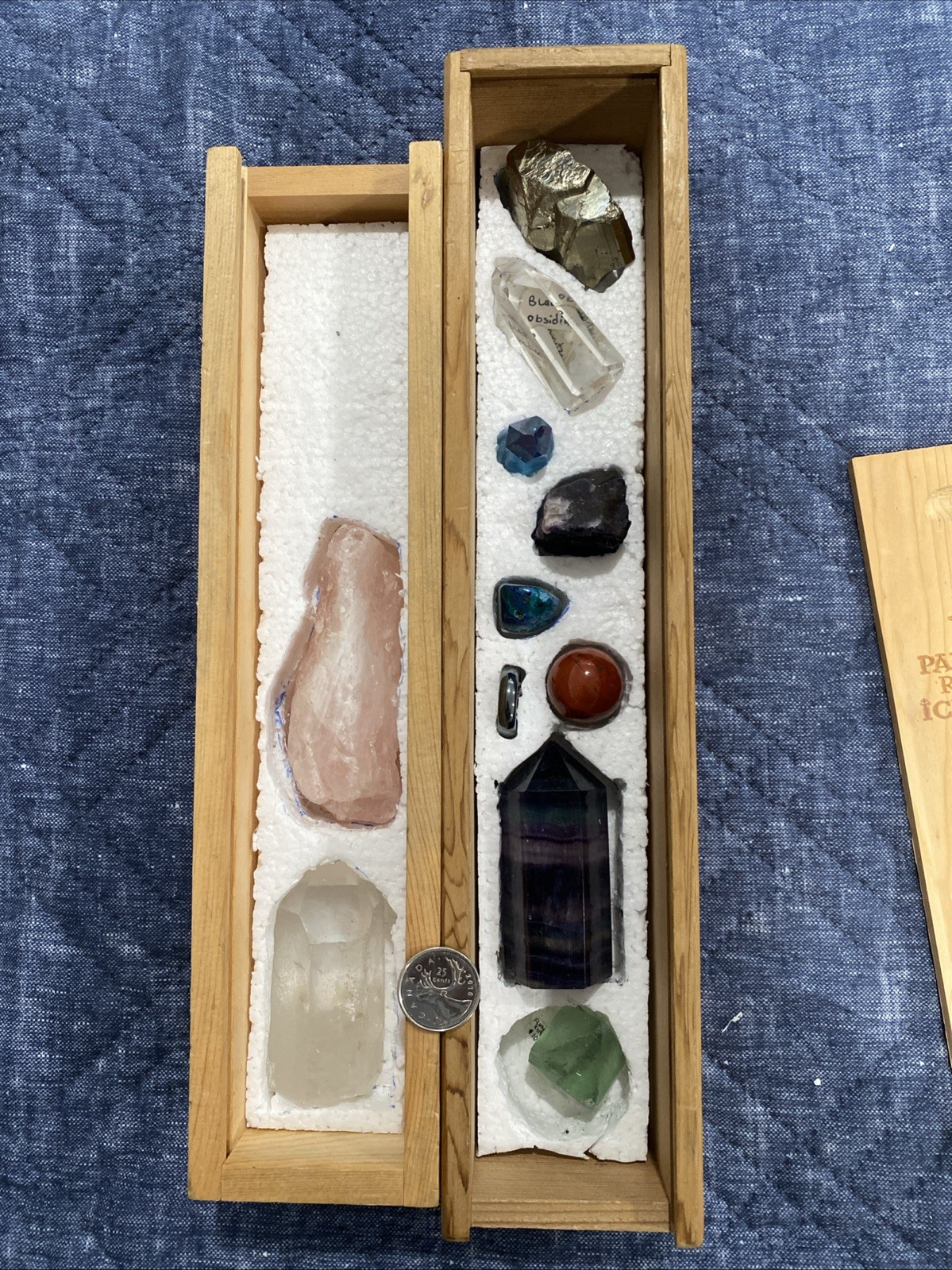 Quartz Crystal And Stone Set In Wooden Wine Boxes