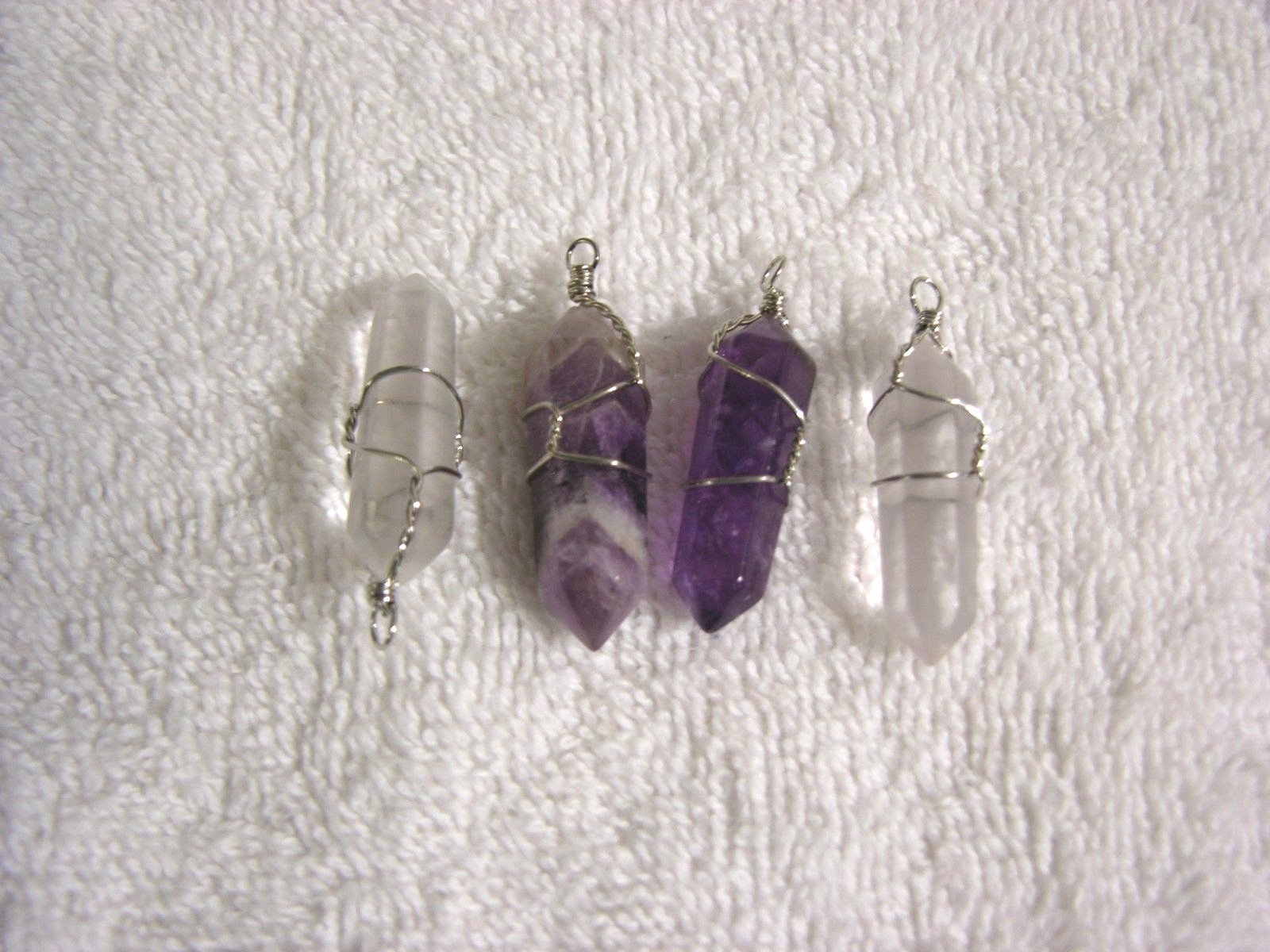 Amethyst and clear quartz Crystal pendants 2 pair sterling silver wire wrapped