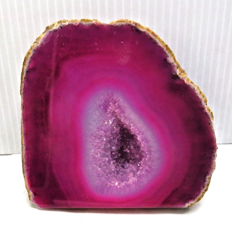 Pink Agate Slice Pink Polished Geode Crystal 1′ 10oz 4in x 4in x 3in
