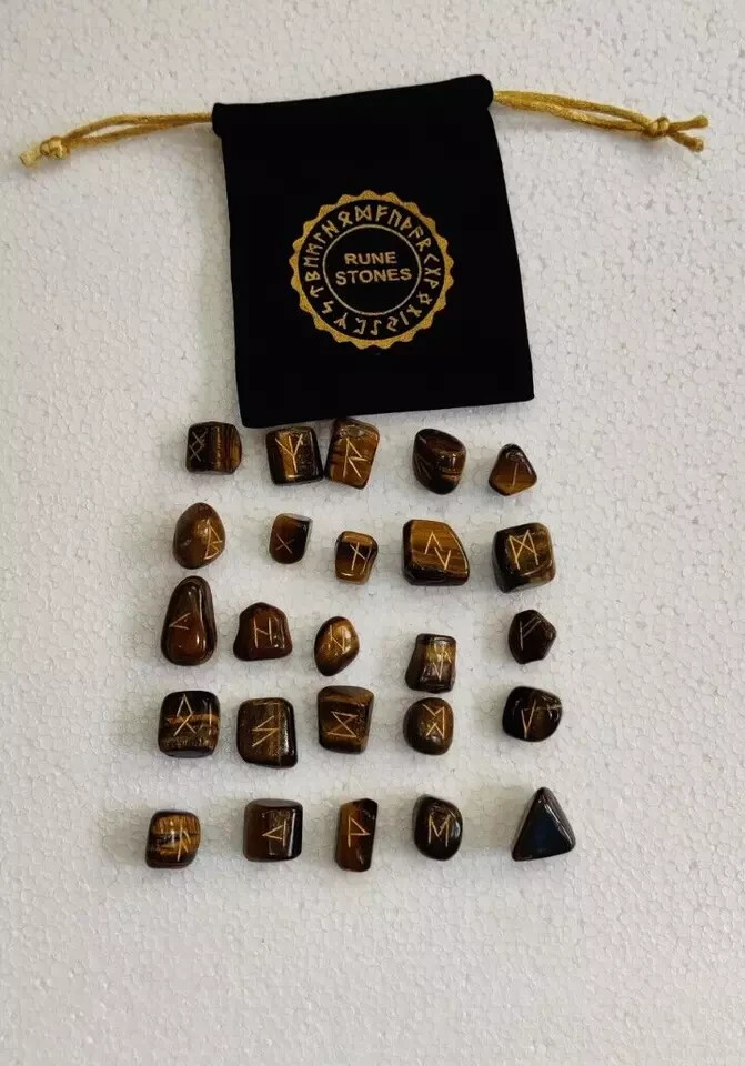 Natural Tigers Eye Runes 25pcs Stone Set Crystal For Home Décor Jewelry Making