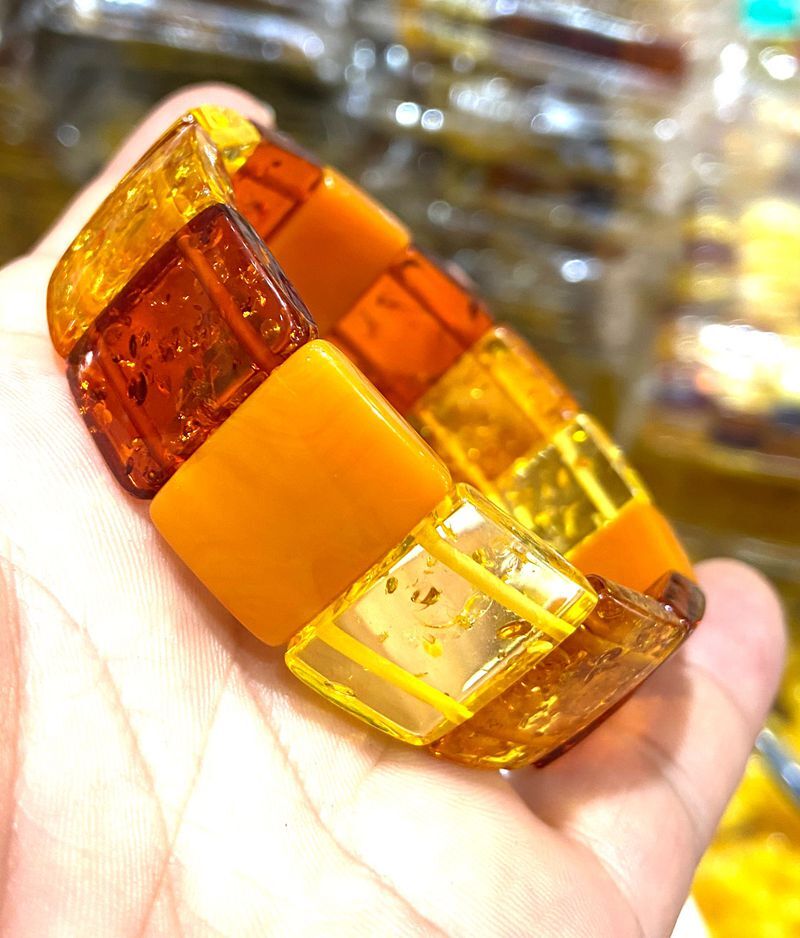 Certificate 16*20*6mm Natural multicolor Mexico Amber beeswax Bracelet 7.5”
