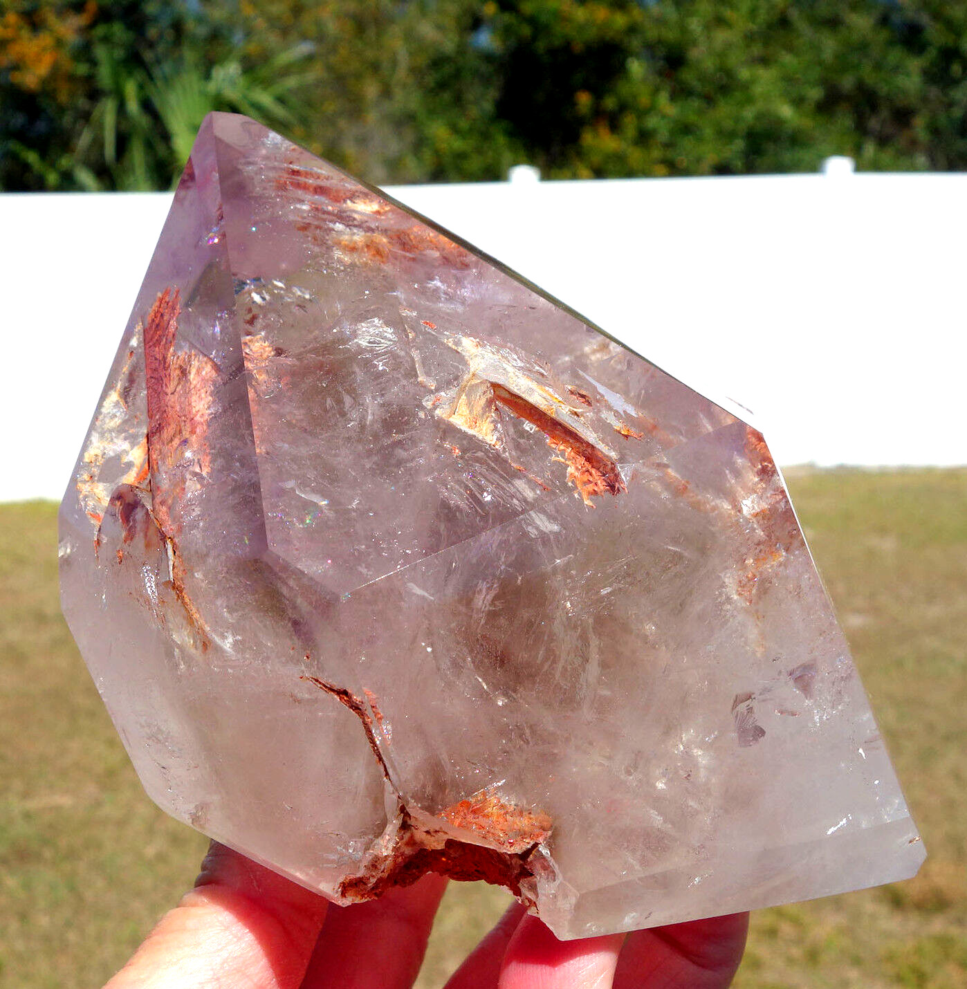 Amethyst Elestial ENHYDRO Water Bubble a RED CLAY Quartz Crystal Point For Sale