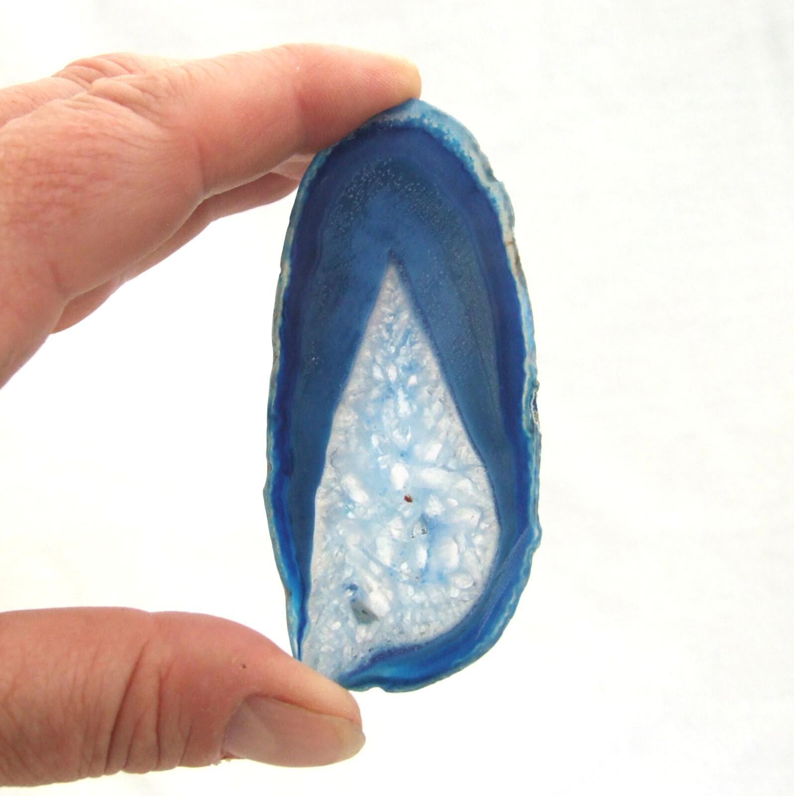 Dark Blue Agate with Quartz Crystal Geode Slice 8cm x 3.5cm Polished