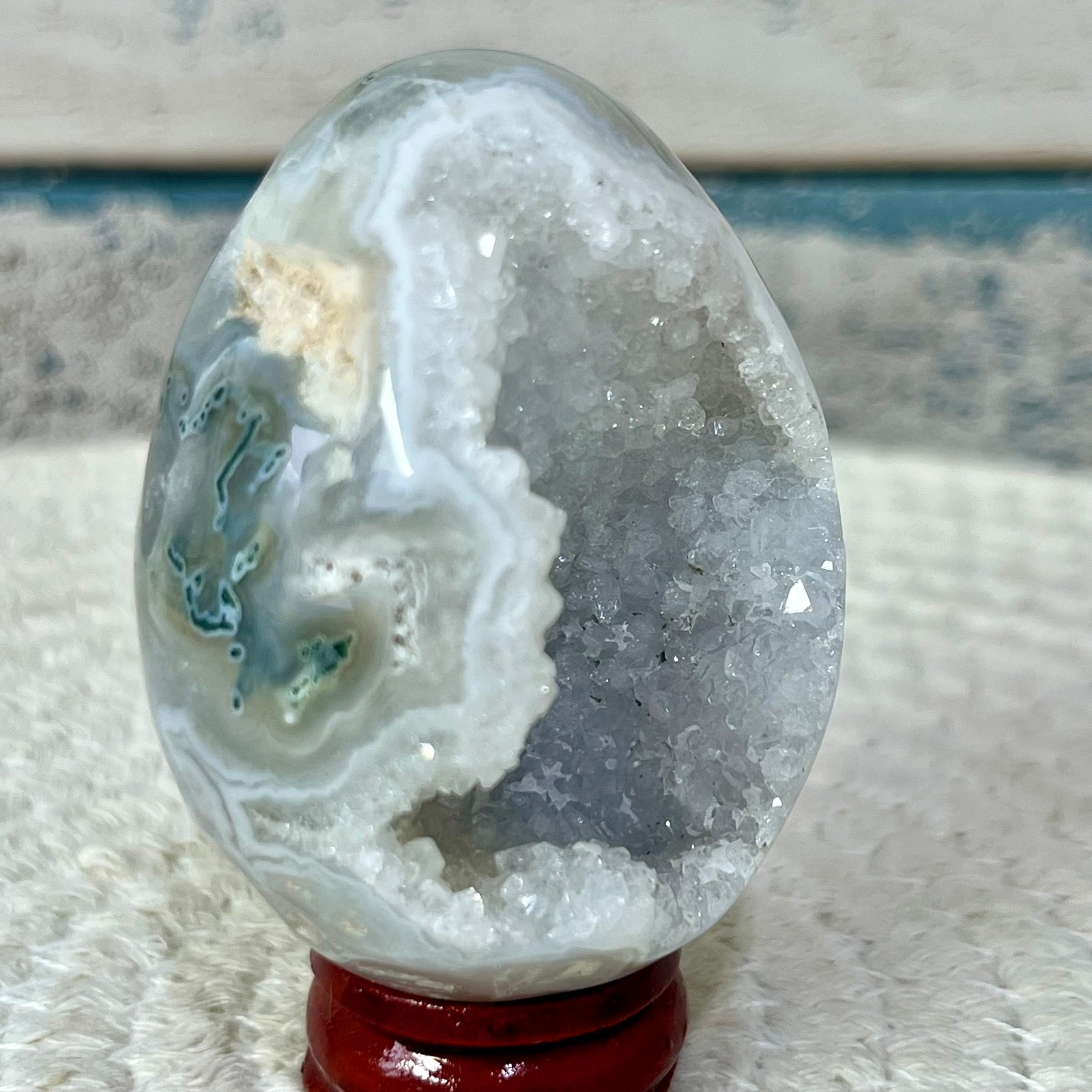 Natural Agate Egg Crystal Druzy Geode Polished Stone Birthday Gift Art 118 G