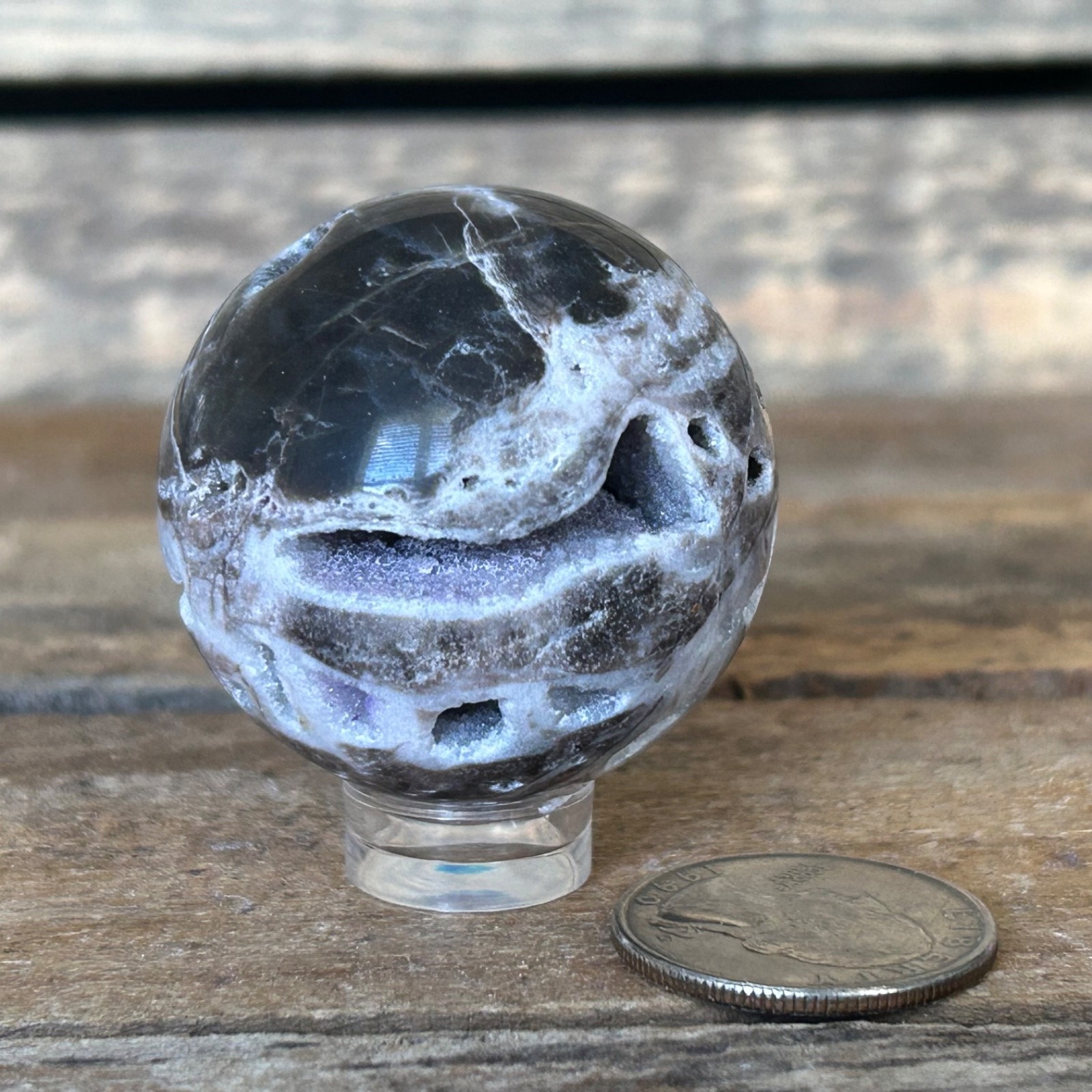 Sphalerite Sphere 40mm Druzy Crystal Ball – Dark Stone with Natural Cavities