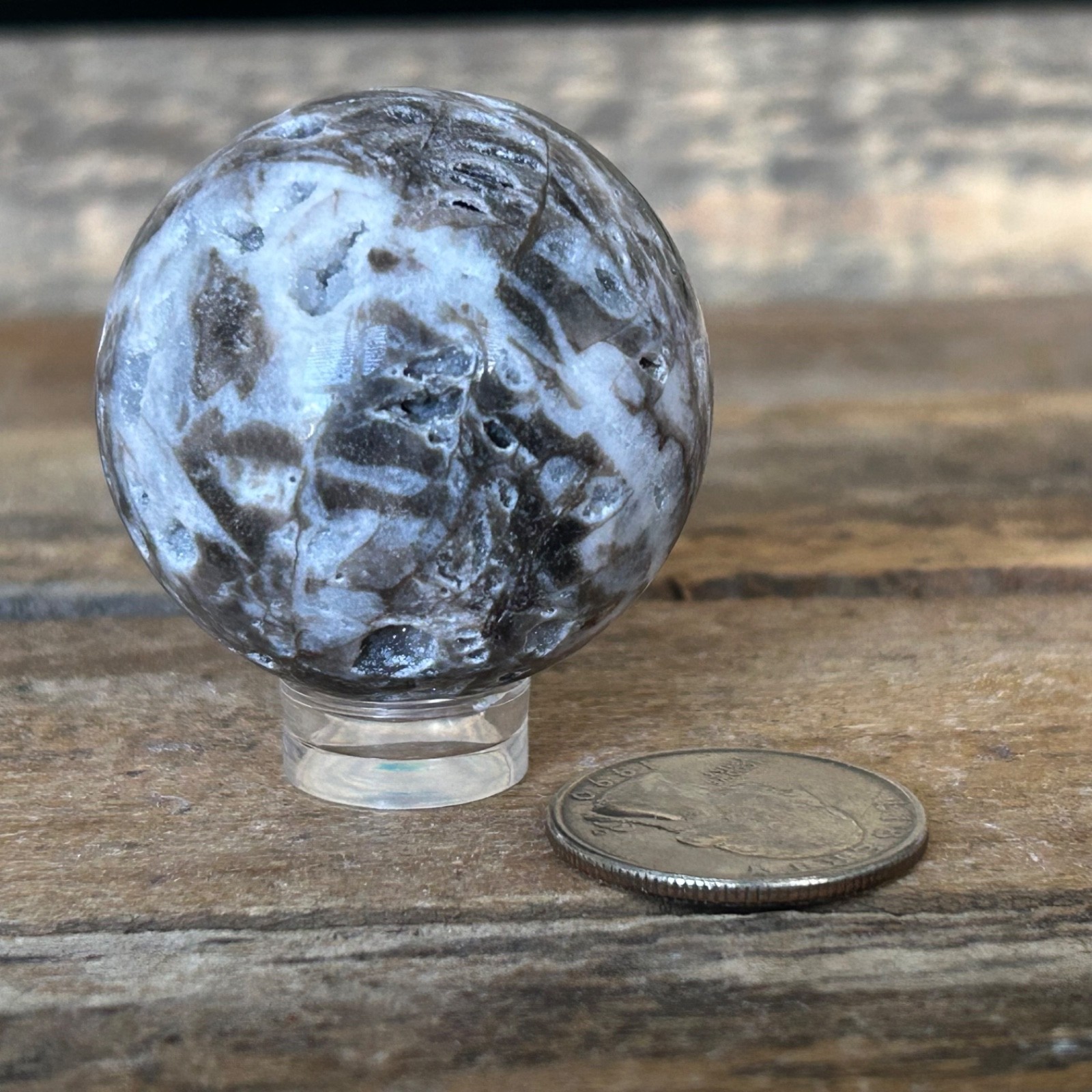 Sphalerite Sphere 40mm Druzy Crystal Ball – Dark Stone with Natural Cavities