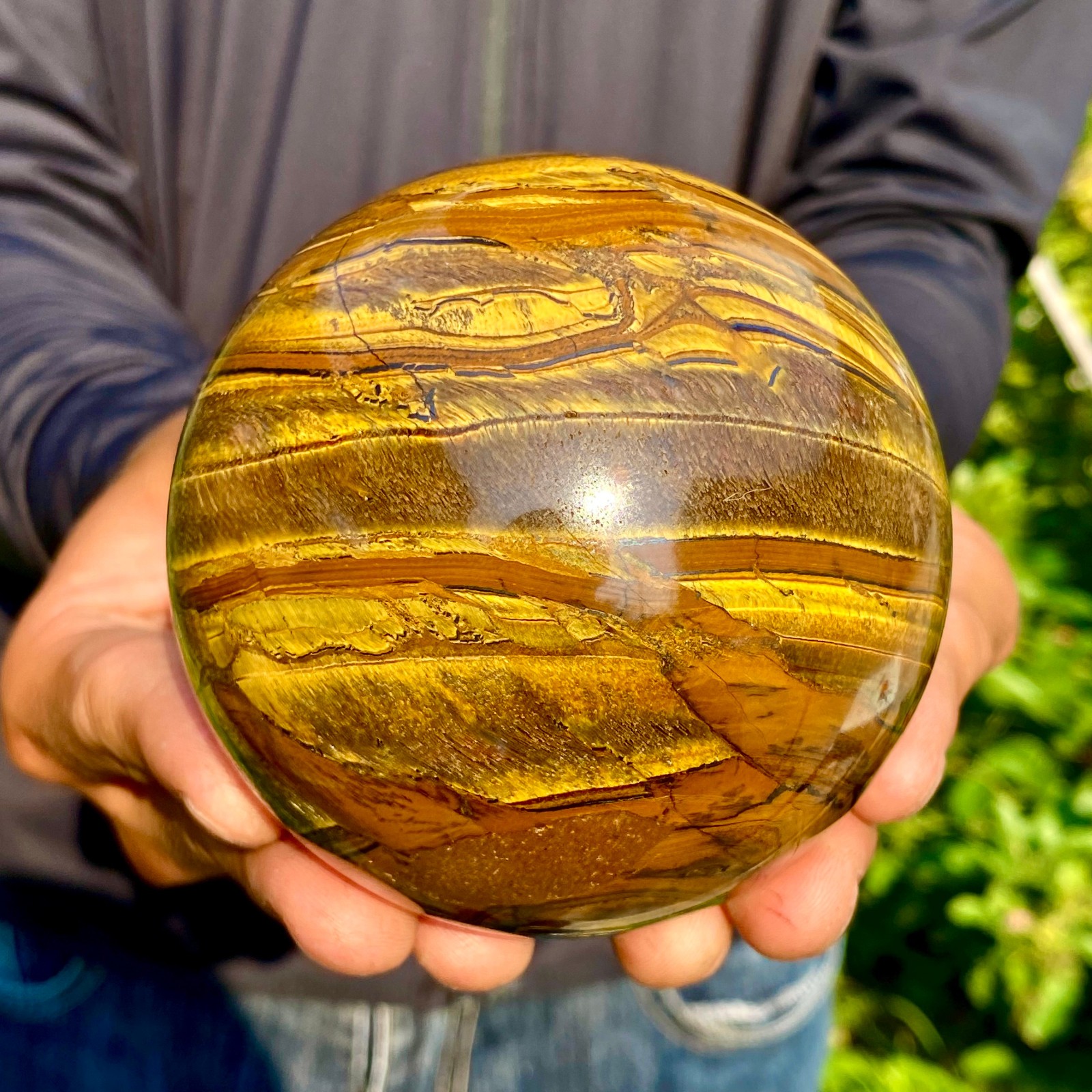 2.07LB Natural Tiger Eye Stone Crystal Ball Quartz Healing Sphere Décor