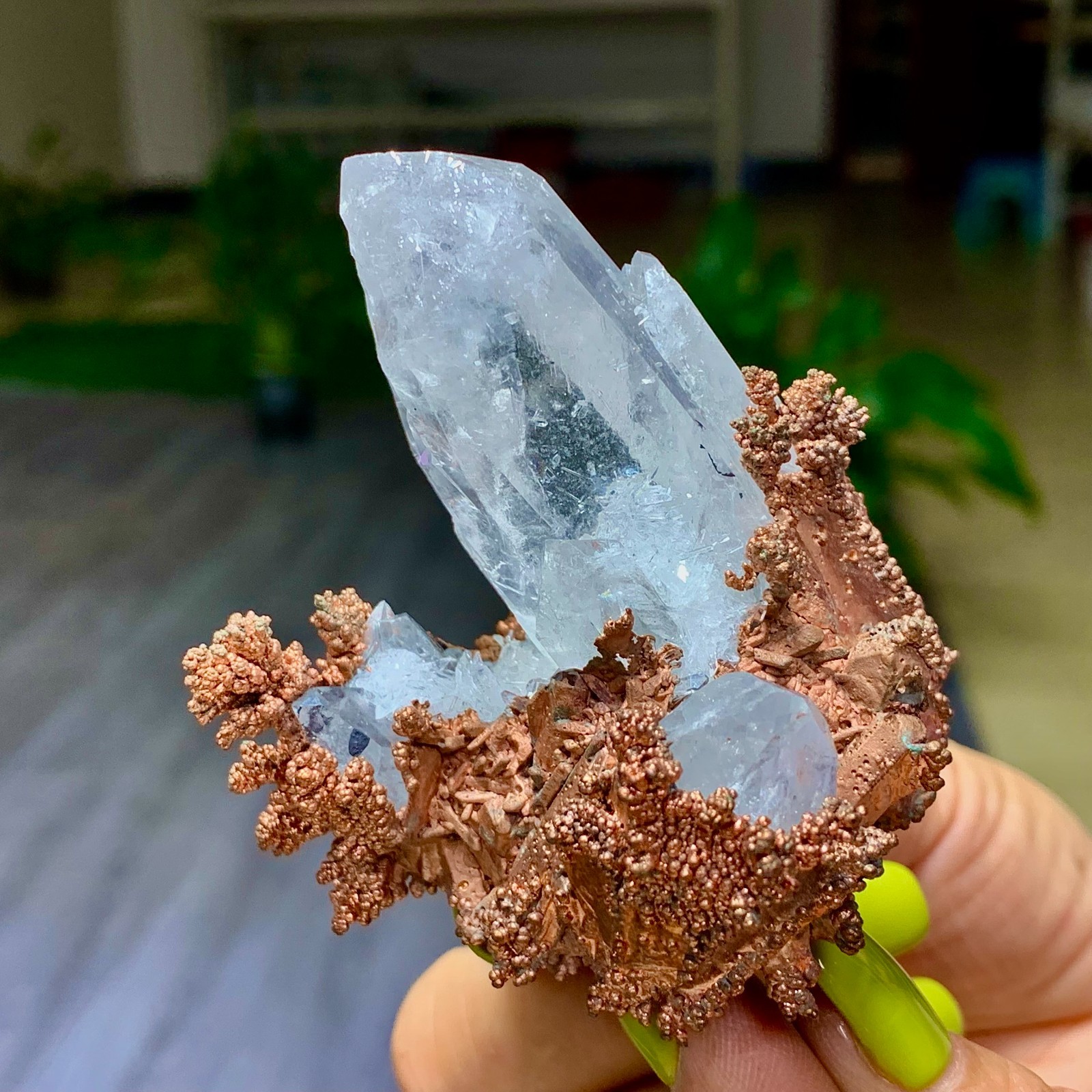 148G Rare iridescent Native Copper with white quartz crystal mineral-symbiosis