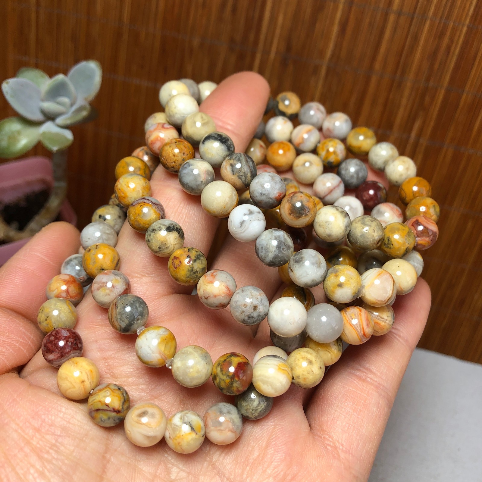 5Pcs Wholesal Natural Crazy agate bracelets Crystal ball sphere 8mm