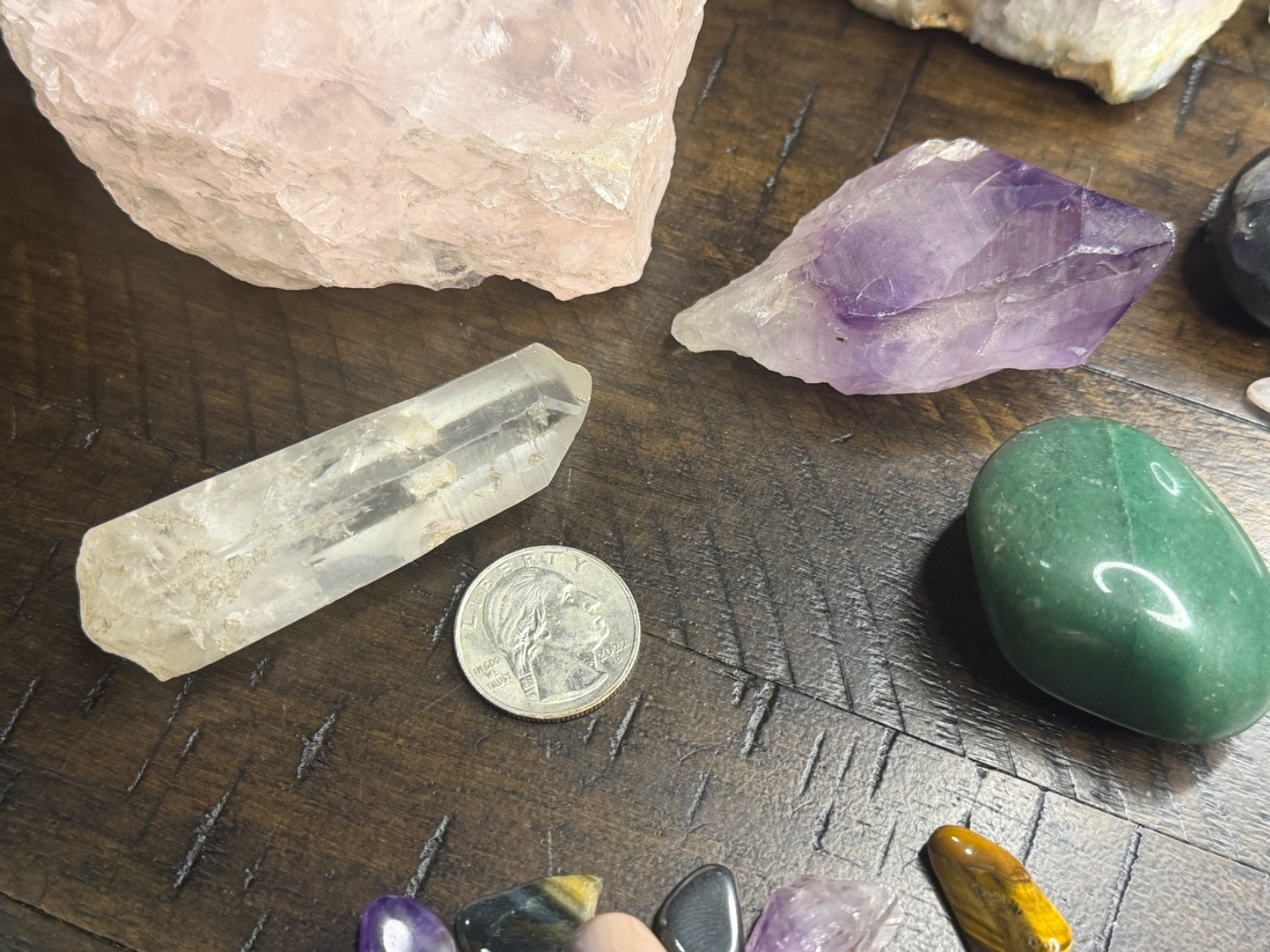Mixed Lot of polished stones, amethysts, crystals, rose quartz and more!