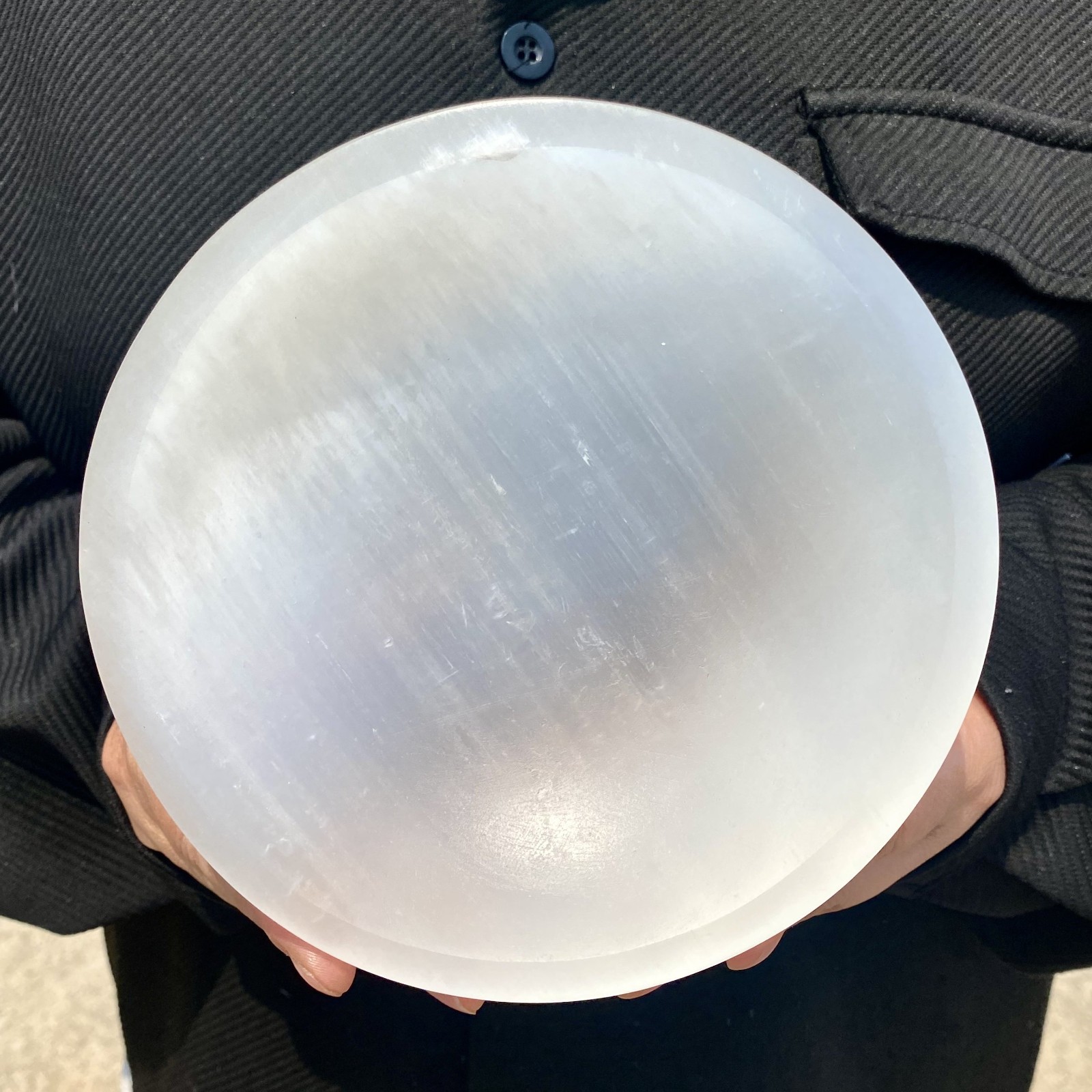 2.8LB Selenate crystal carved smooth polished circular plate for healing spiritu