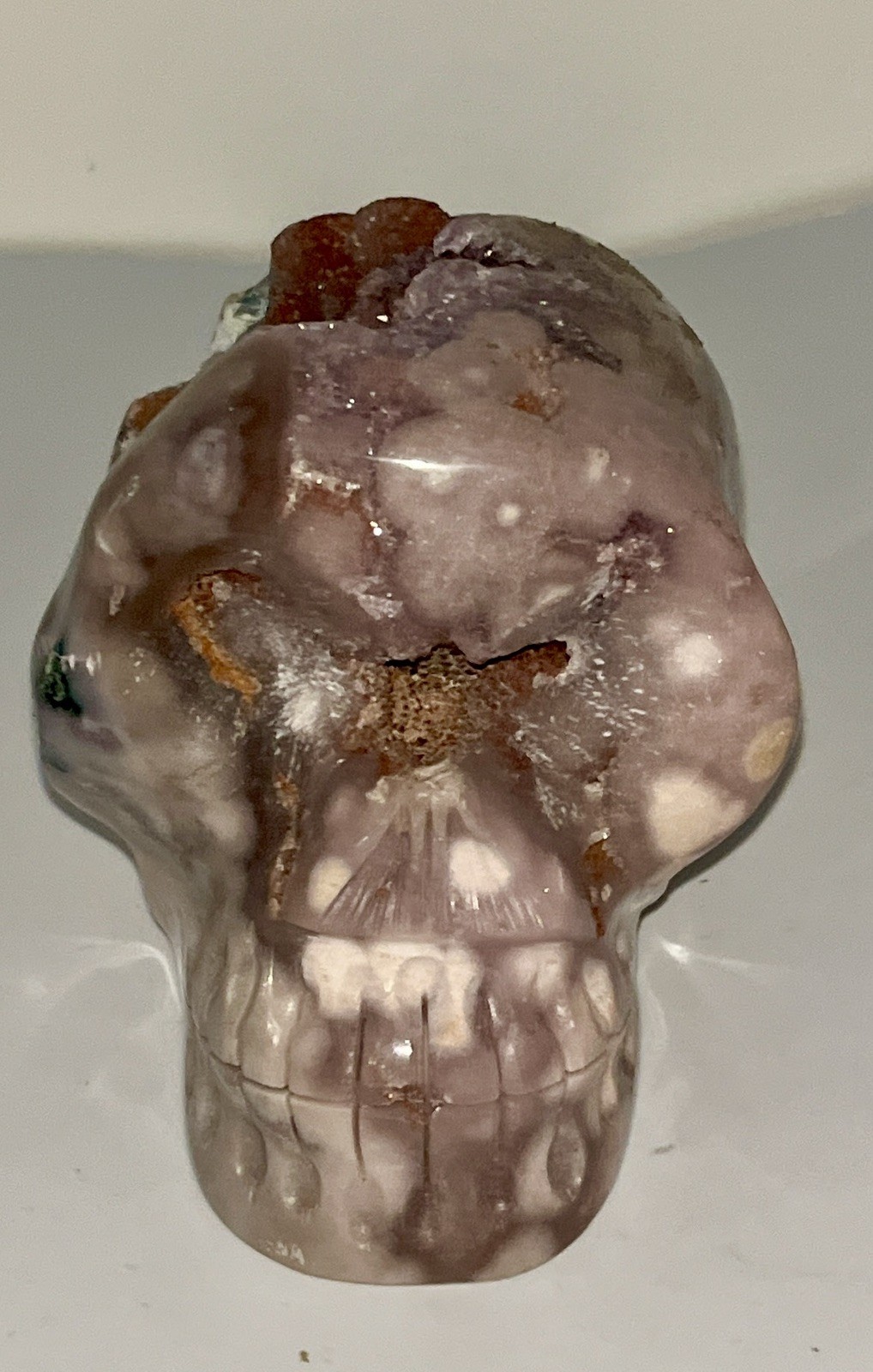 Hand Carved Pink Amethyst Druzy Skull Brazil Crystal Carving 2 lbs 4.5”
