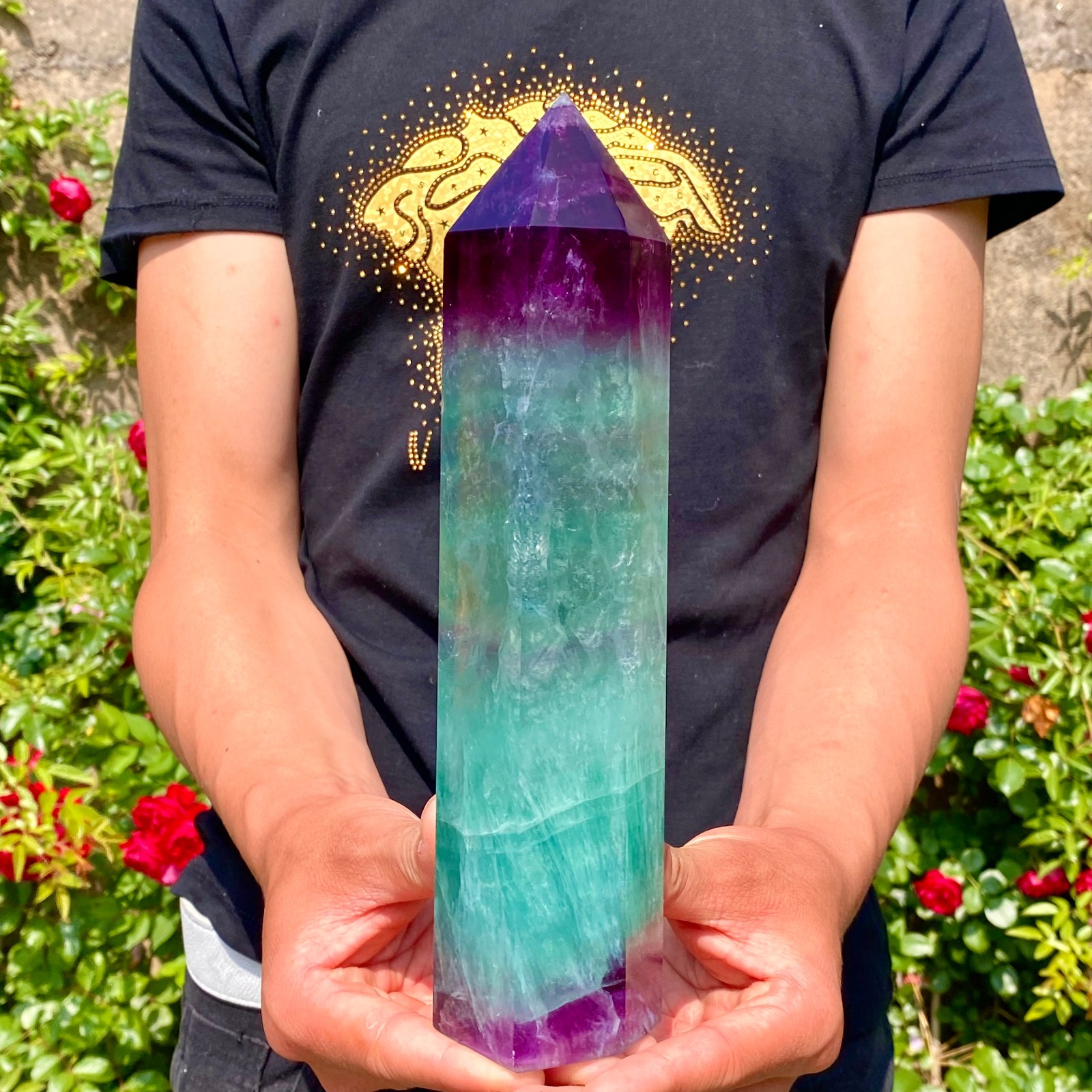 3.19LB Natural rainbow fluorite obelisk quartz crystal wand point Gem Healing