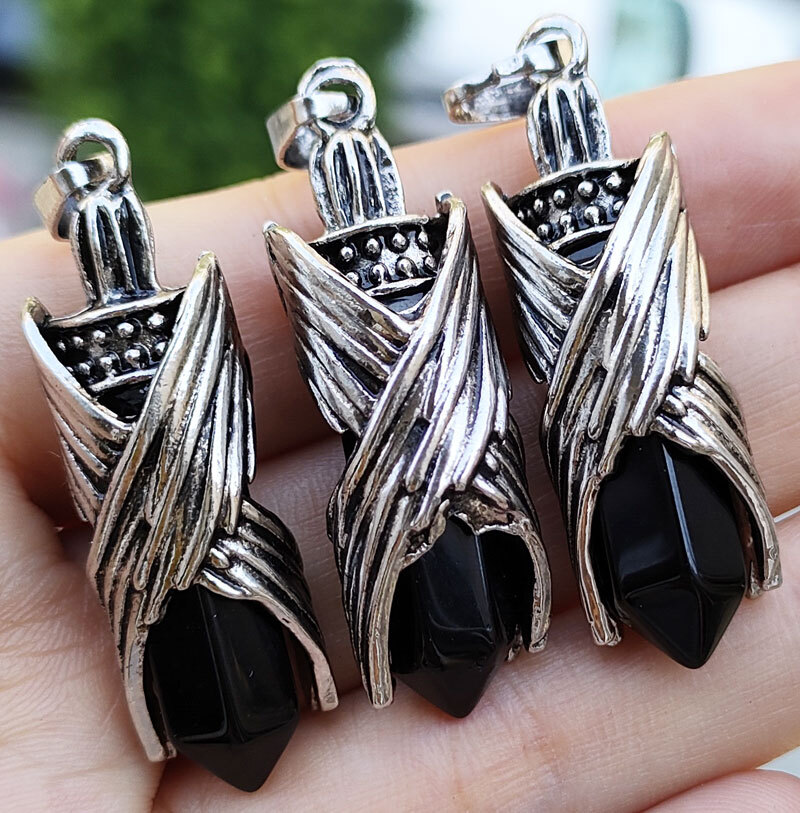 10pcs Obsidian Gems Angel Wing Pendants Love Reiki Healing Amulet Wholesale