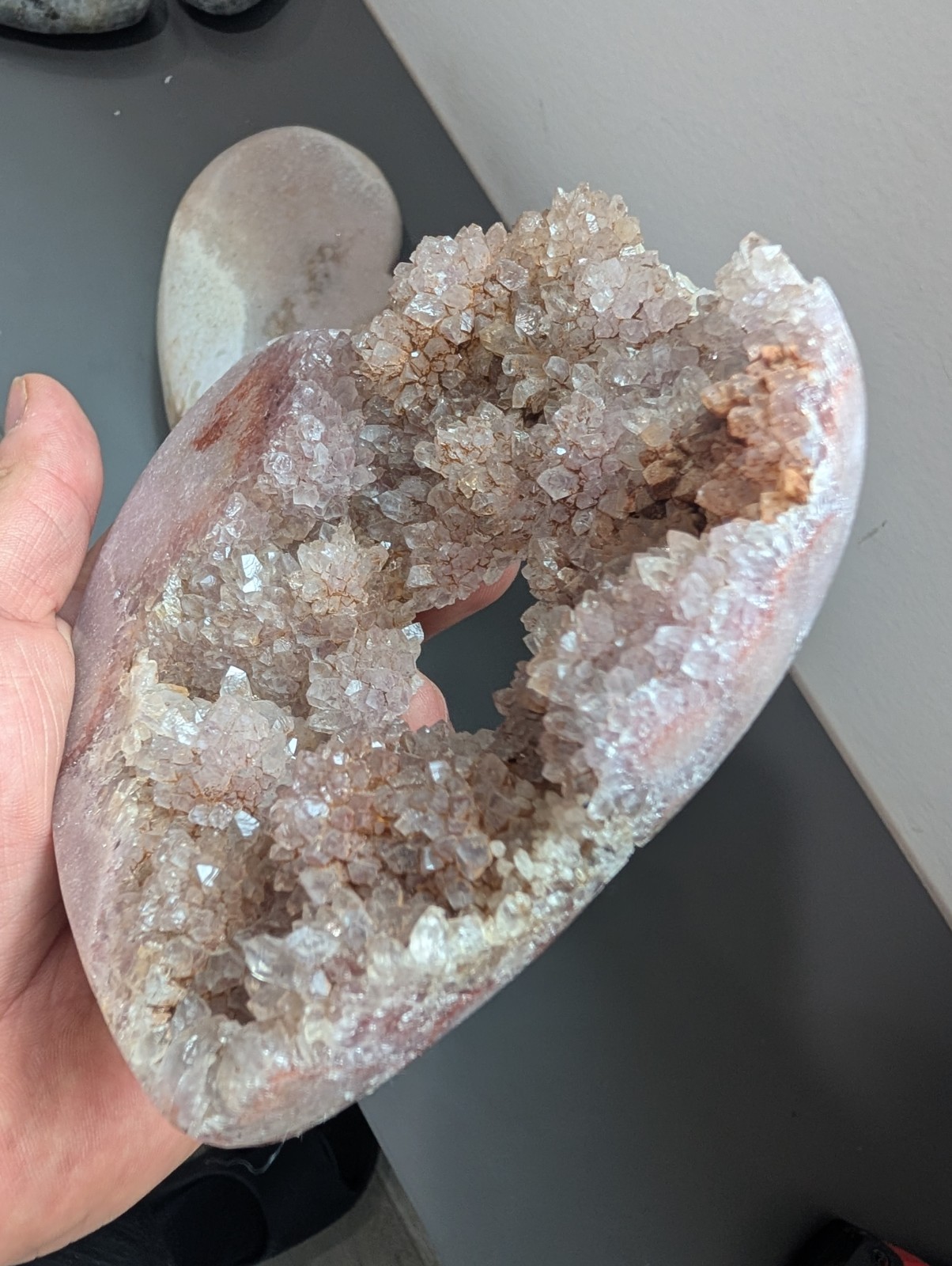 Heart-Shaped Pink Amethyst Cluster Geode Set